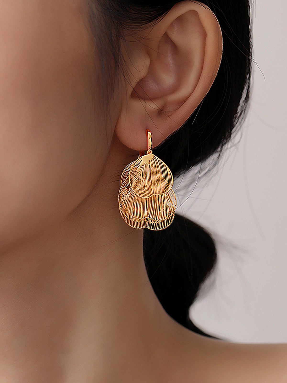 Leaf-Textured Cluster Drop Hoop Earrings for Women in Sterling Silver