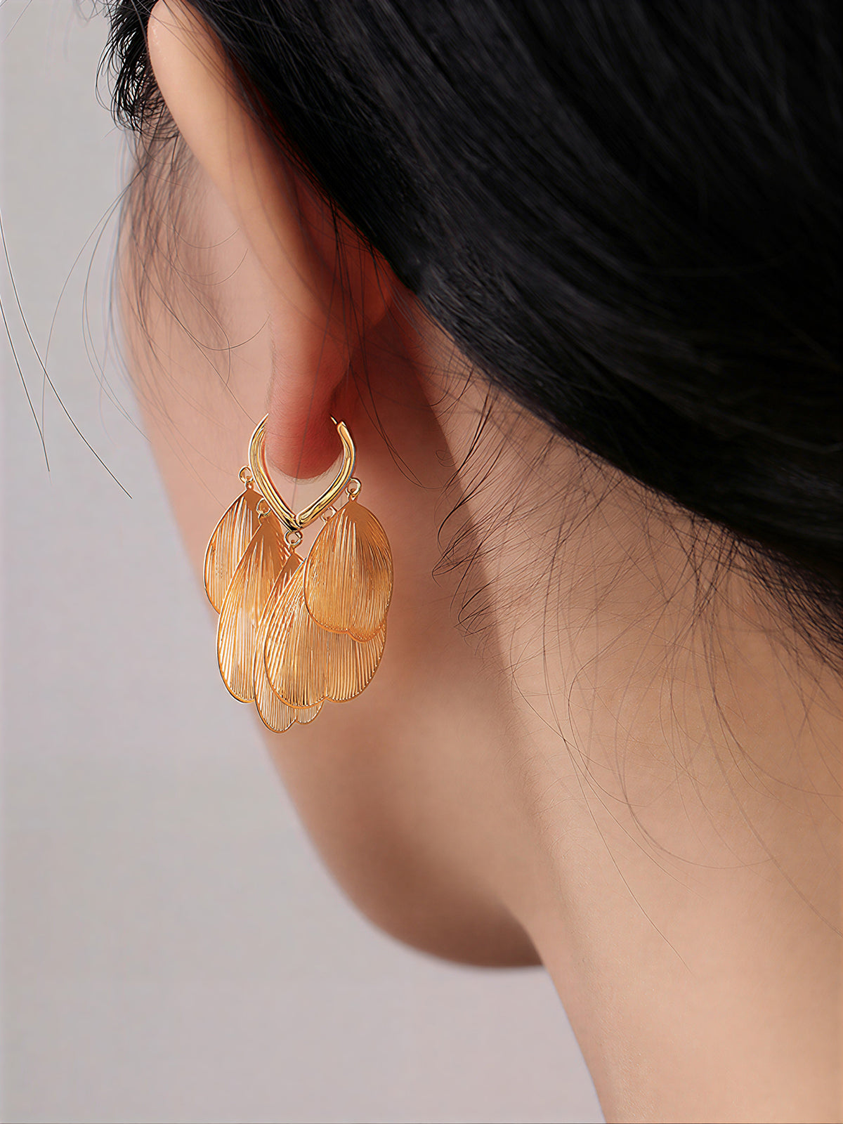 Leaf-Textured Cluster Drop Hoop Earrings for Women in Sterling Silver