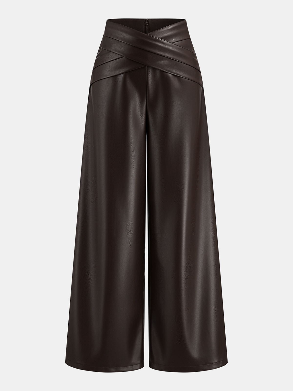 Cross Waistband PU Leather Wide-Leg Pants for Trendy Fashionistas