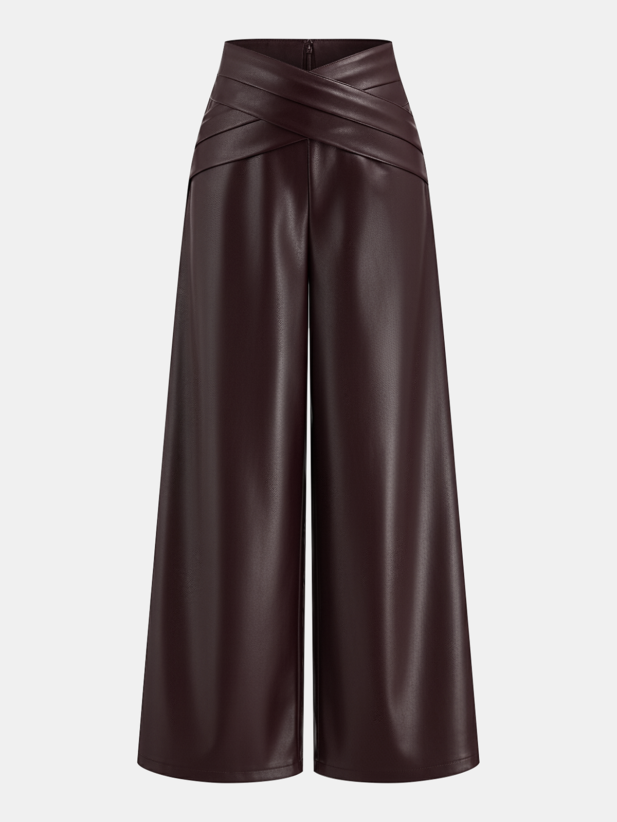 Cross Waistband PU Leather Wide-Leg Pants for Trendy Fashionistas