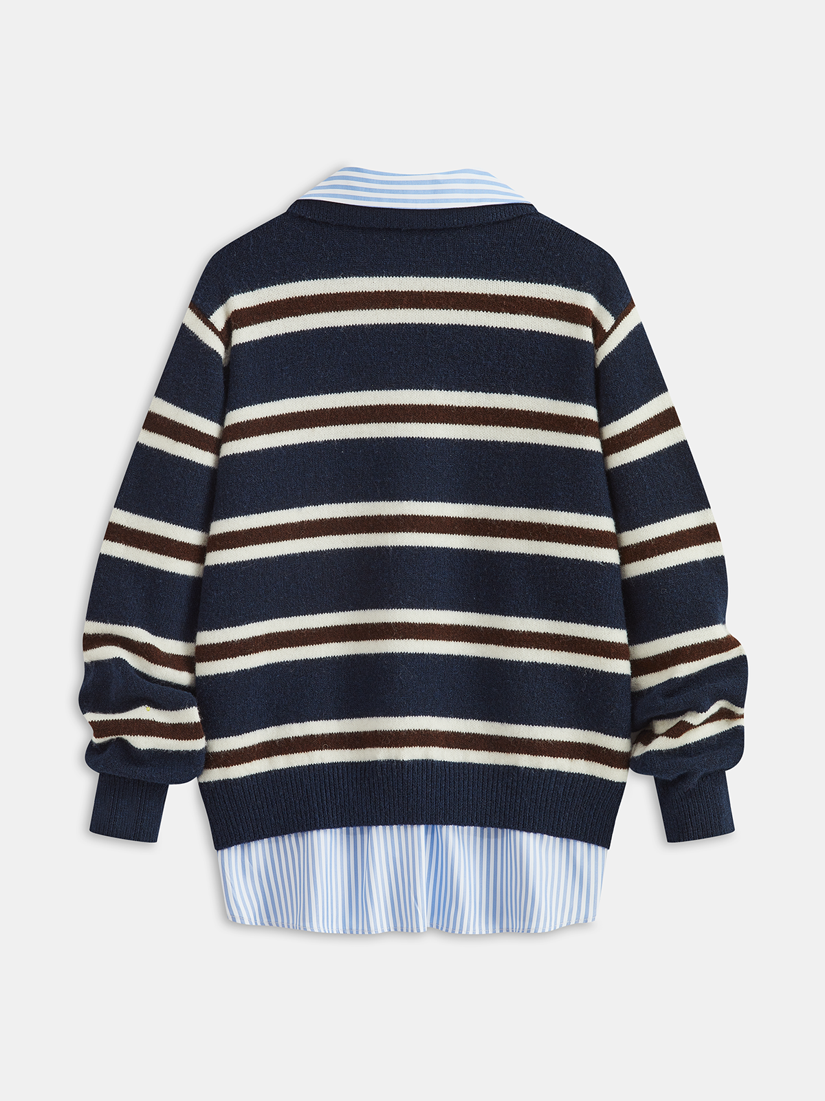 Shirt Panel Striped Polo Knit Sweater Comfortable Casual Fit
