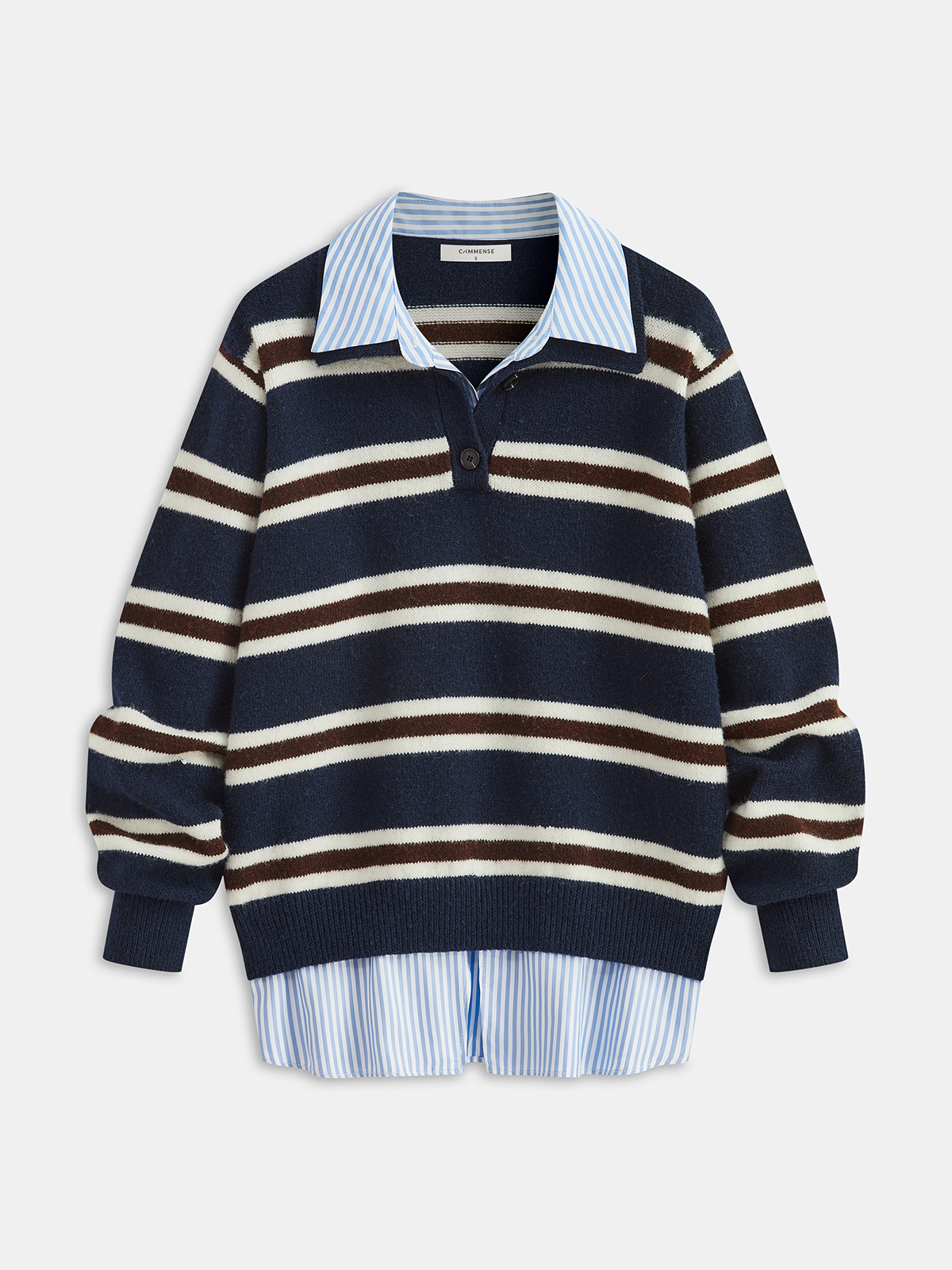 Shirt Panel Striped Polo Knit Sweater Comfortable Casual Fit
