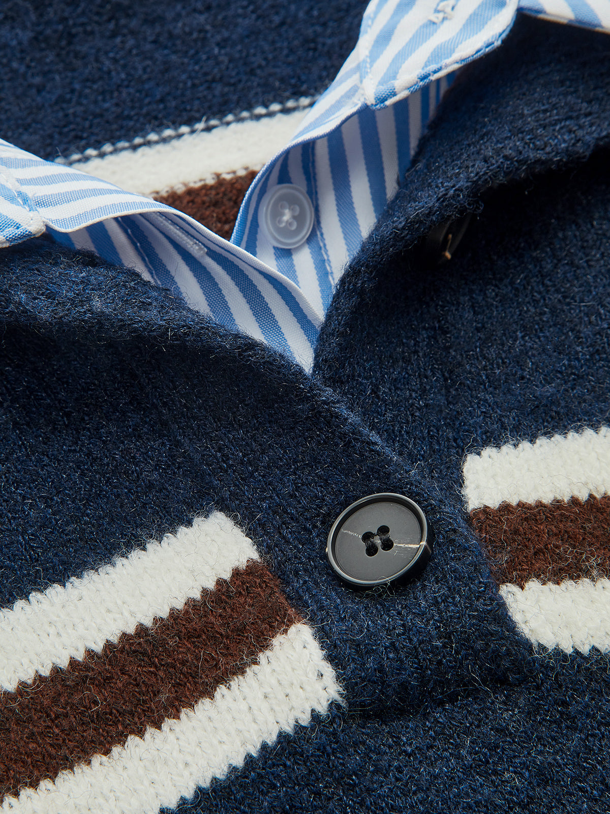 Shirt Panel Striped Polo Knit Sweater Comfortable Casual Fit