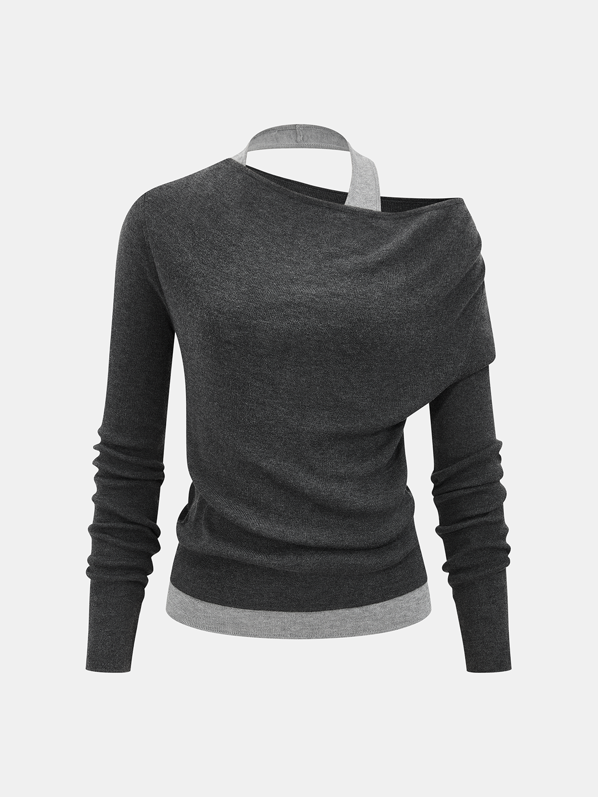 Wool-Blend Asymmetrical Cold-Shoulder Knit Top for Women Layering Essential