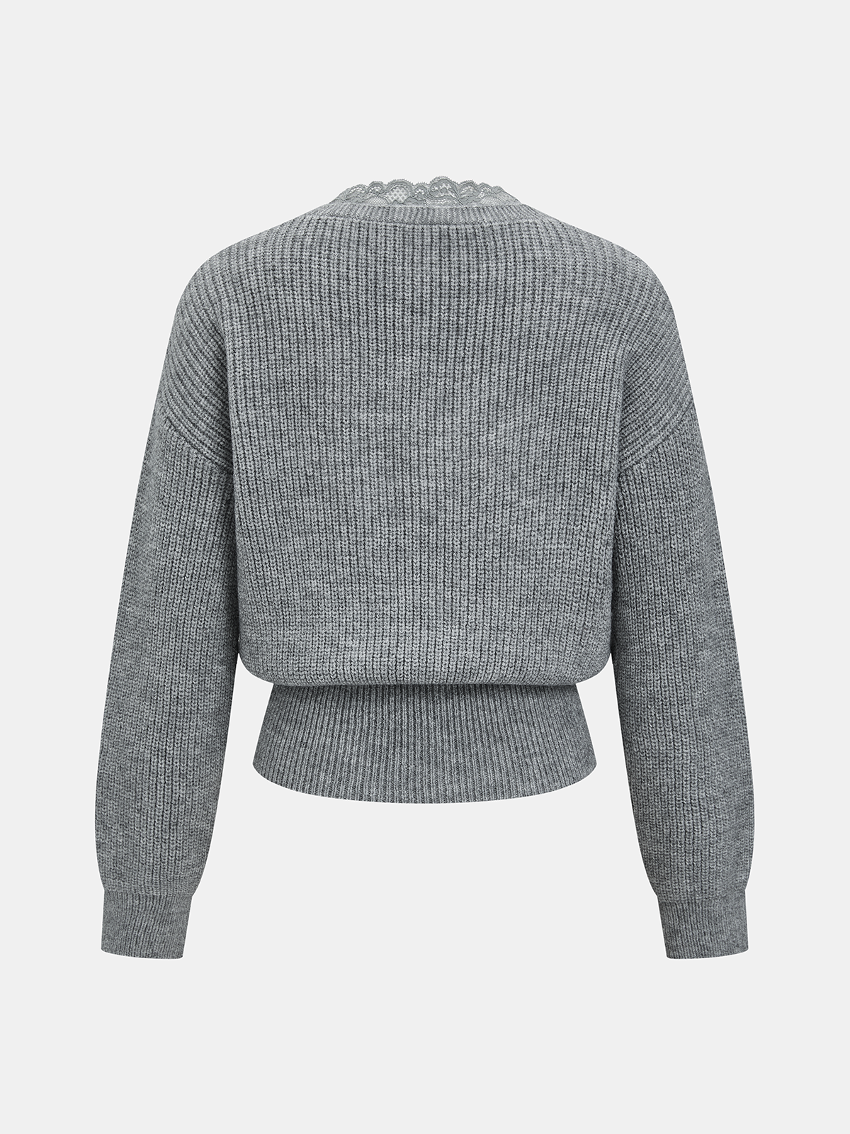 V-Neck Lace-Trim Knit Sweater for Women Cozy Casual Pullover
