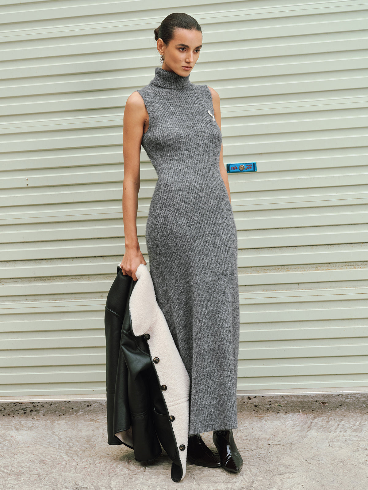 Wool Blend Sleeveless Turtleneck Sweater Dress for Women Fall Fashion