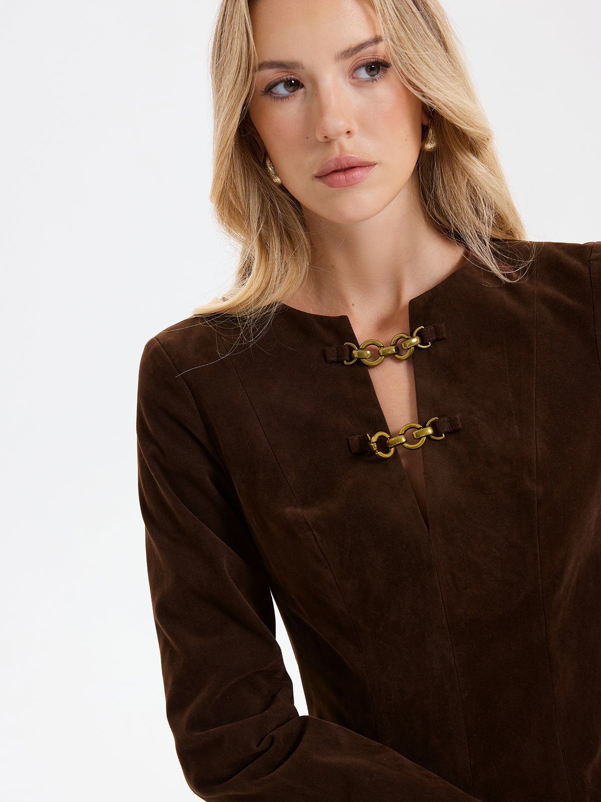 Chain Detail Long Sleeve Mini Dress with Elegant Cut-Outs