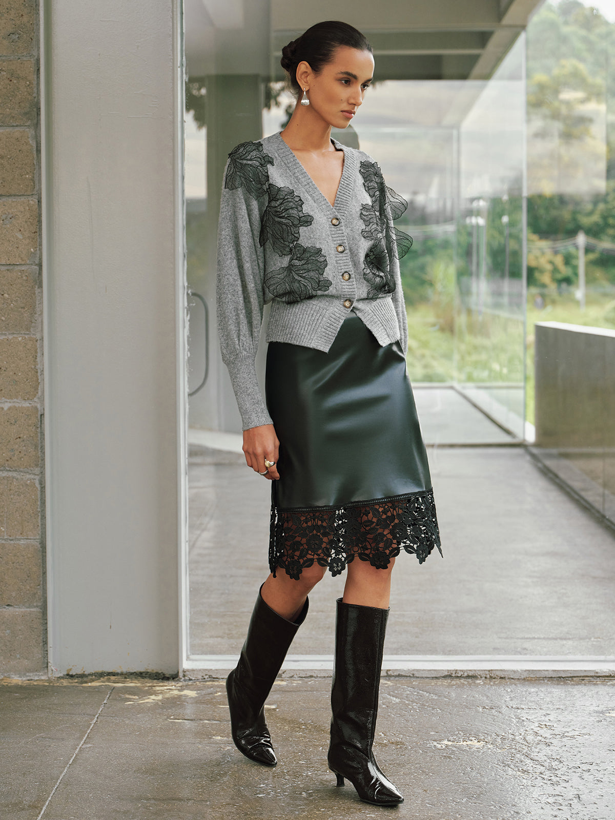 V-Neck Lace Flower Button Cardigan for Women Lightweight Layer