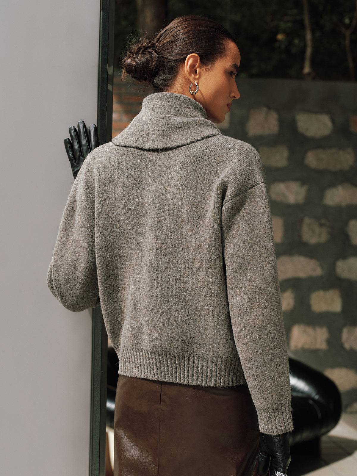 Button-Front Knit Cardigan with Matching Scarf for Women