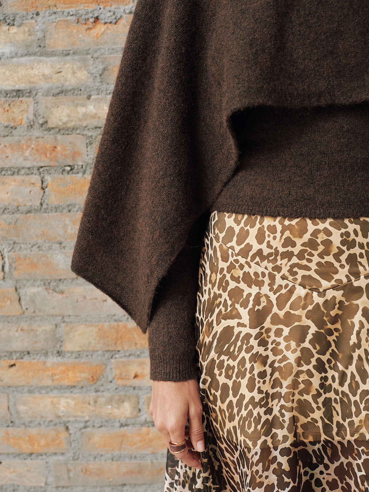 Wool-Blend Capelet-Sleeve Knit Top with Elegant Waist Tie