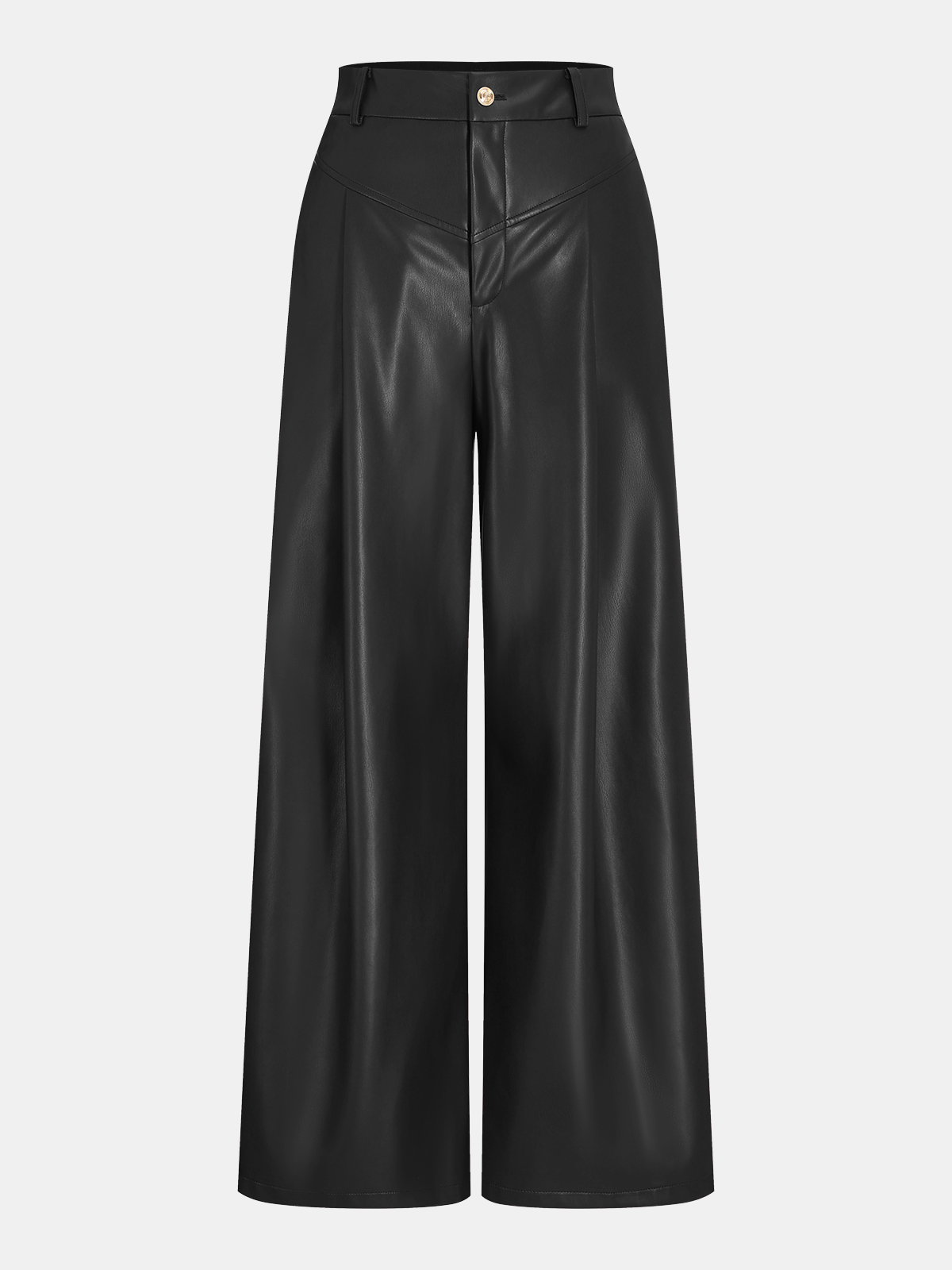 Faux Leather Wide-Leg Pants for Women Trendy High Waist