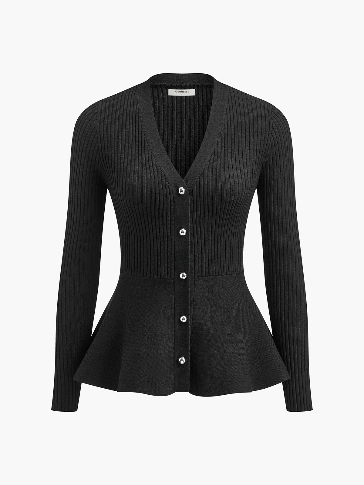 Oversized Ribbed Panel Bud Waist Button Knit Top Cozy Long Sleeve Sweater