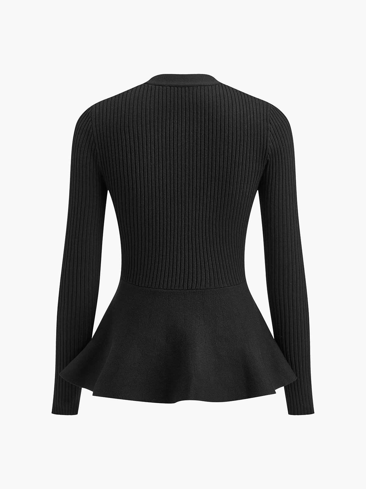 Oversized Ribbed Panel Bud Waist Button Knit Top Cozy Long Sleeve Sweater