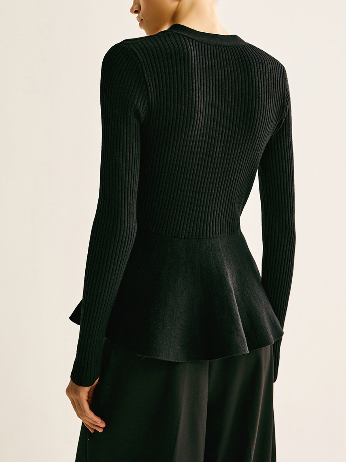 Oversized Ribbed Panel Bud Waist Button Knit Top Cozy Long Sleeve Sweater