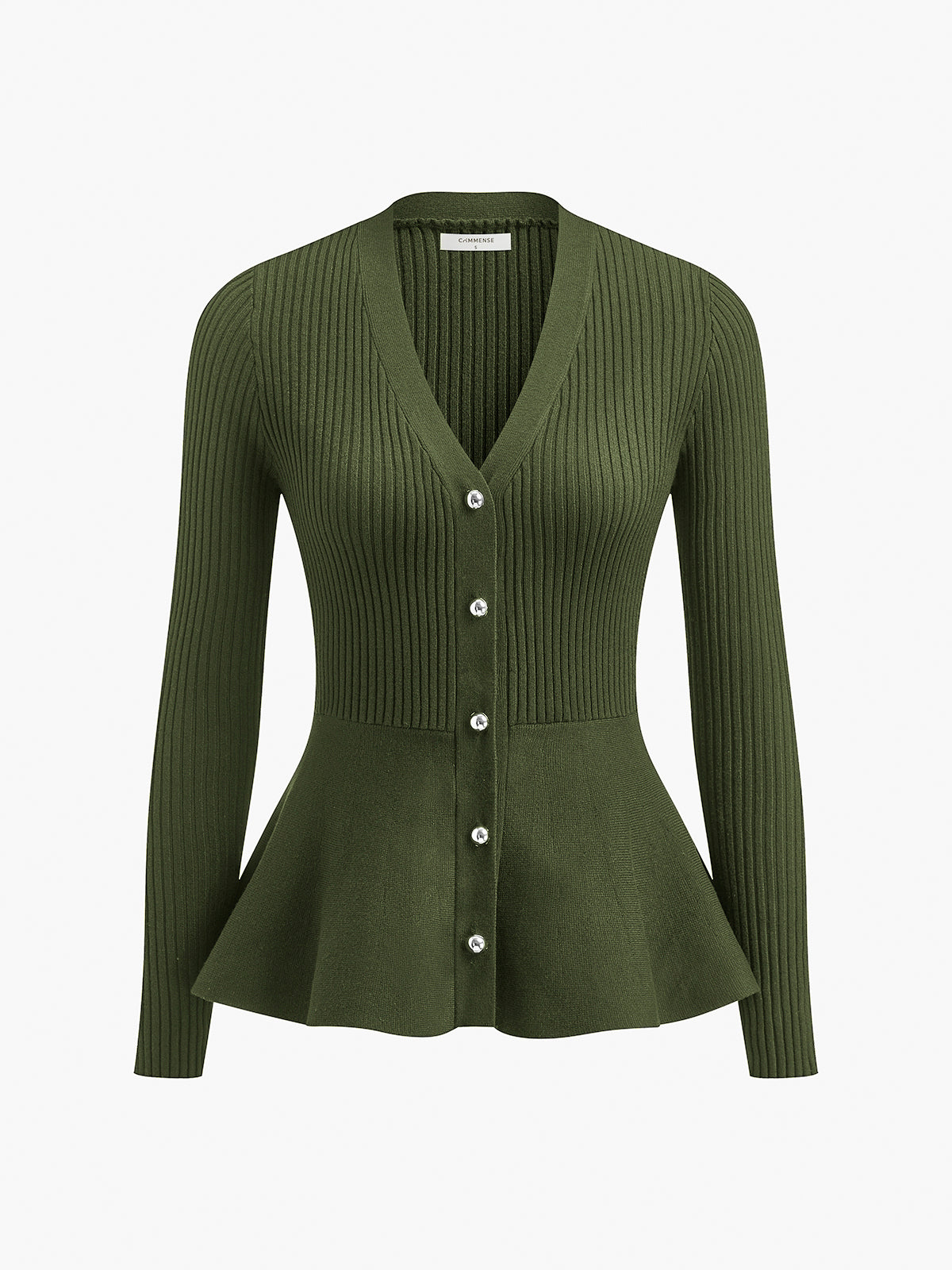 Oversized Ribbed Panel Bud Waist Button Knit Top Cozy Long Sleeve Sweater