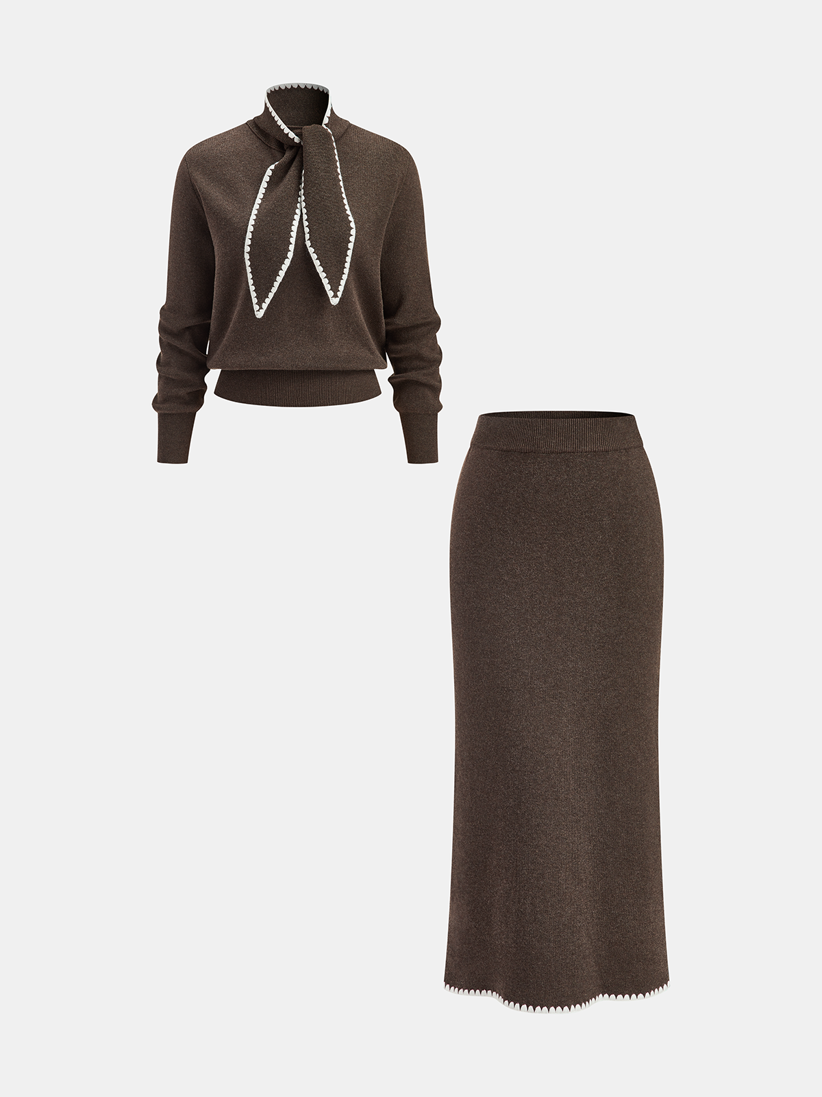 Wool-Blend Tie-Neck Knit Co-ord Set for Women, Stylish and Comfortable