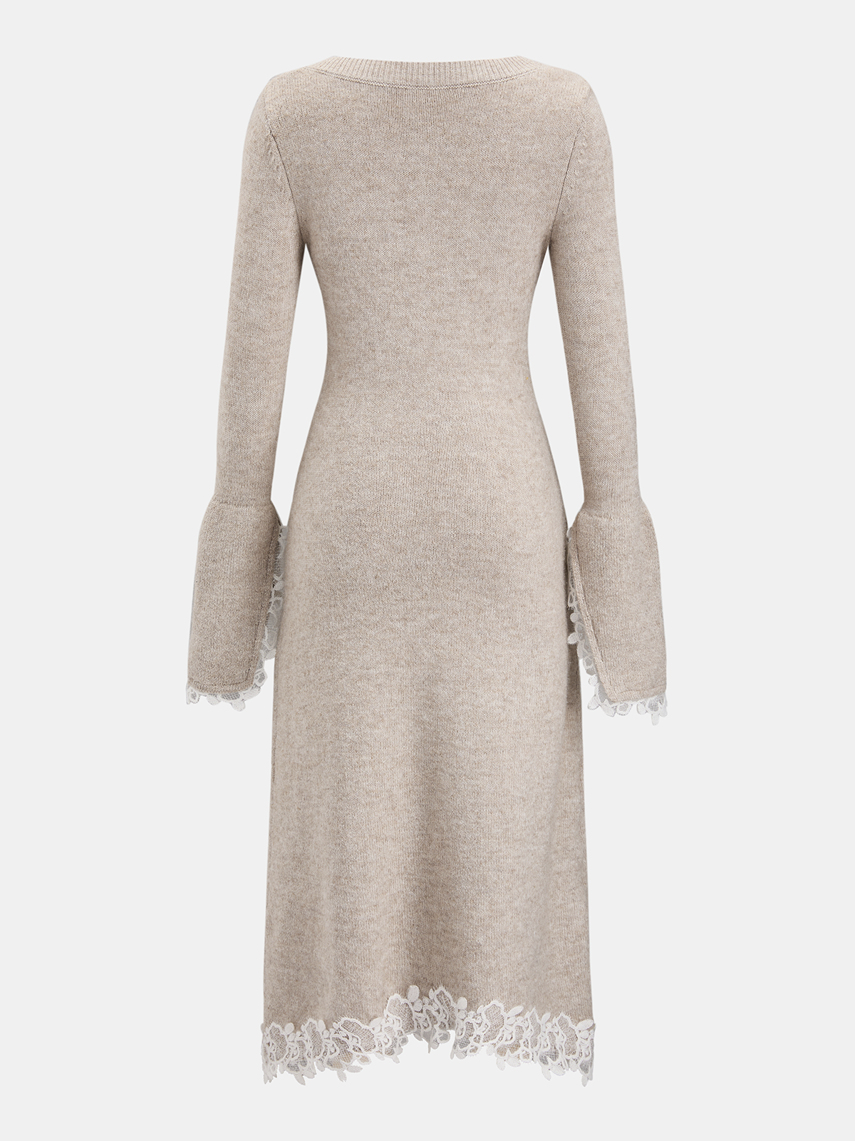 "Wool-Blend Lace-Trim Square-Neck Dress for Elegant Evenings"