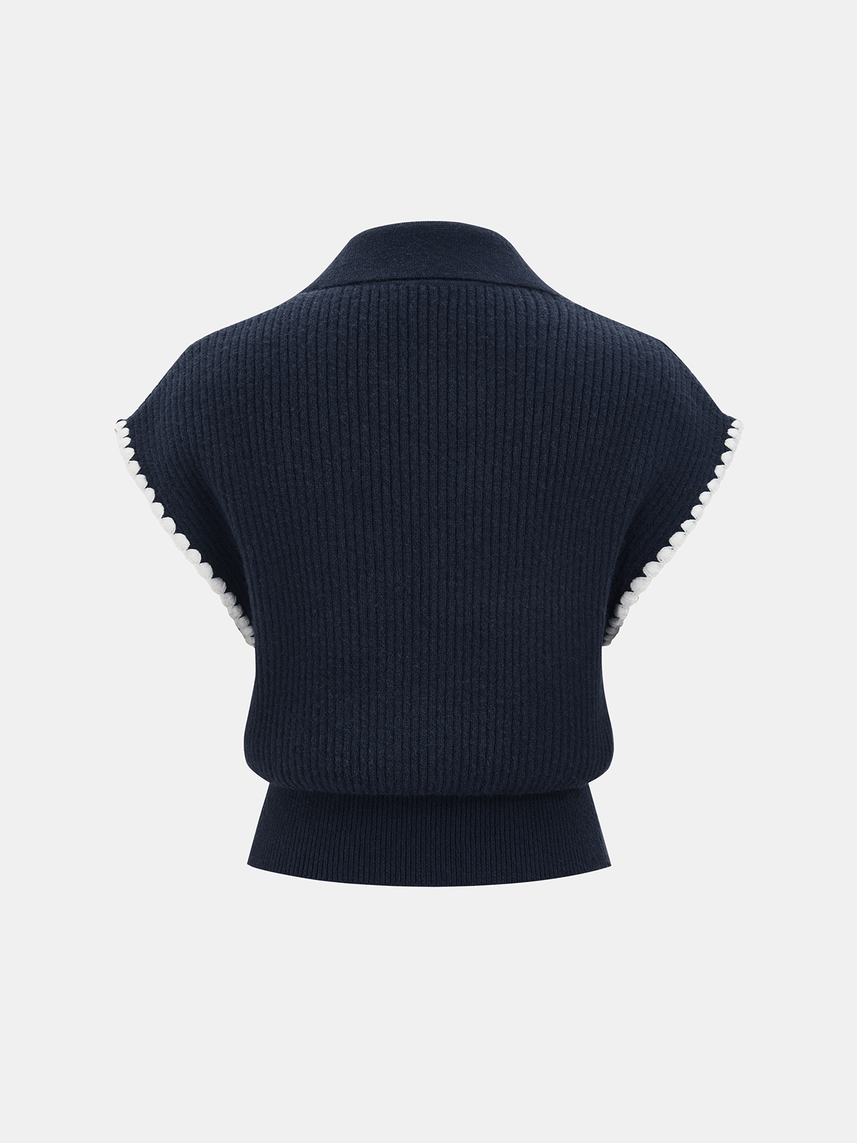 Metal Clasp Contrast Trim Collared Knit Vest for Women, Trendy Casual Style