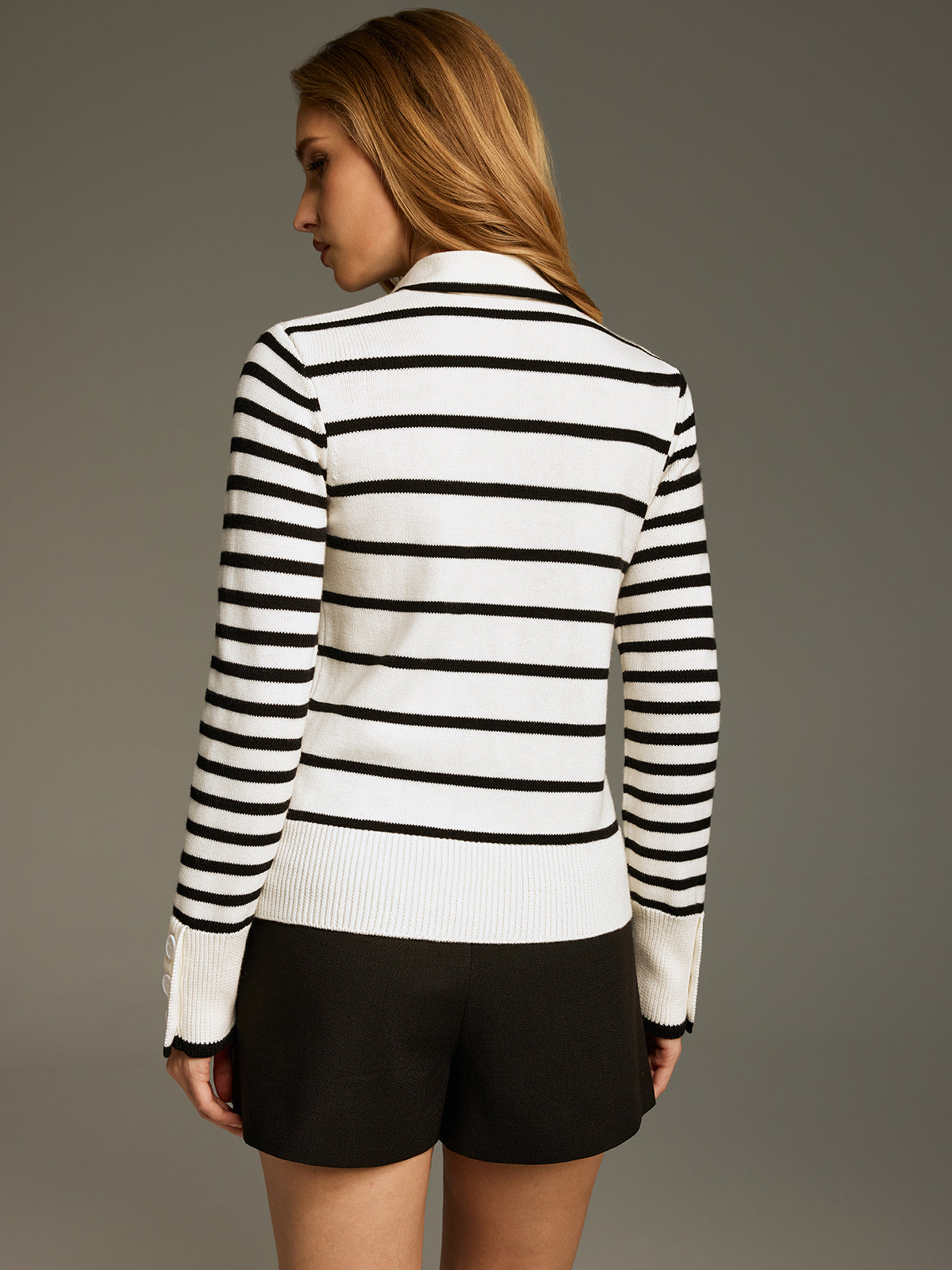 Wool-Blend Striped Knot-Collar Knit Top | Casual Chic Comfort Wear