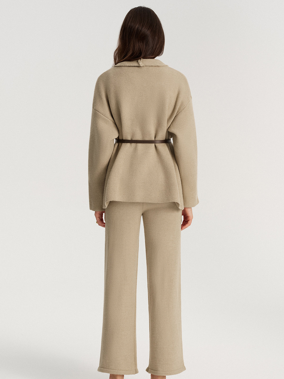 Belted Knit Blazer and Pants Set for Women Casual Workwear