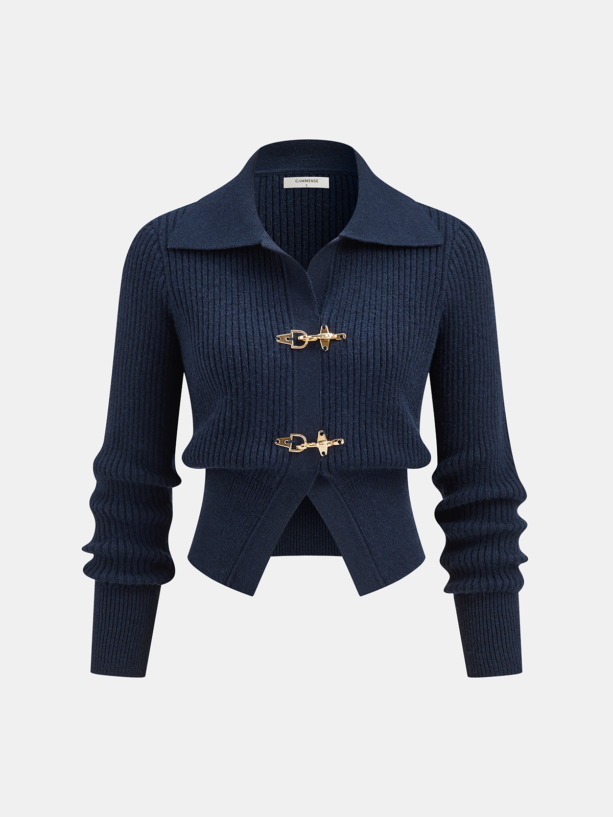 Collared Metal Buckle Ribbed Cropped Sweater for Women Trendy Fall Fashion