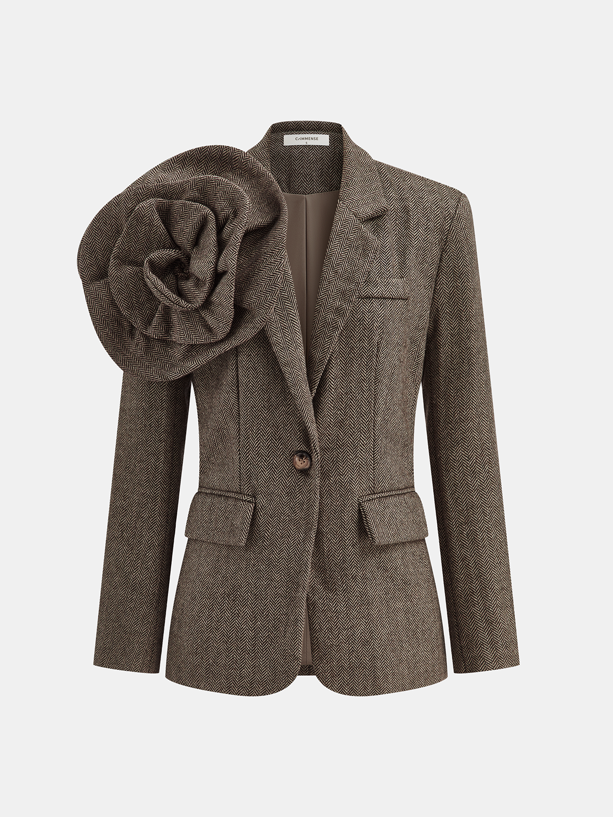 Large 3D Flower Single Button Tweed Blazer for Women Elegant Outerwear