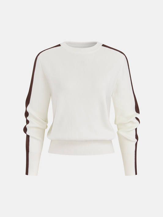 Wool-Blend Contrast-Stripe Crew Neck Sweater for Men, Casual Winter Essential