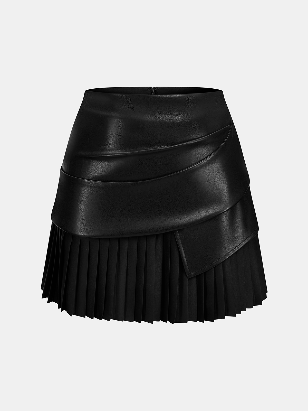 Faux Leather Ruched Pleated Mini Skirt Trendy High Waist Fashion