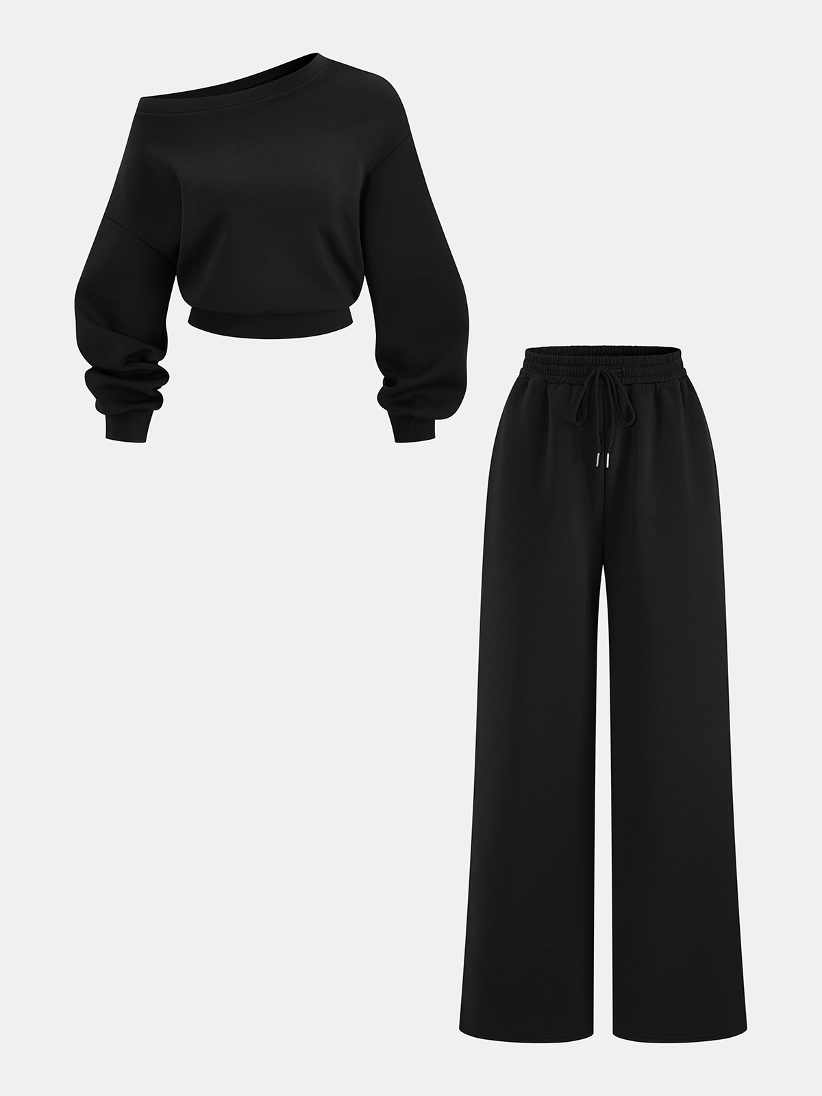 Off-Shoulder Sweatshirt & Drawstring Pants Set for Women Cozy Loungewear