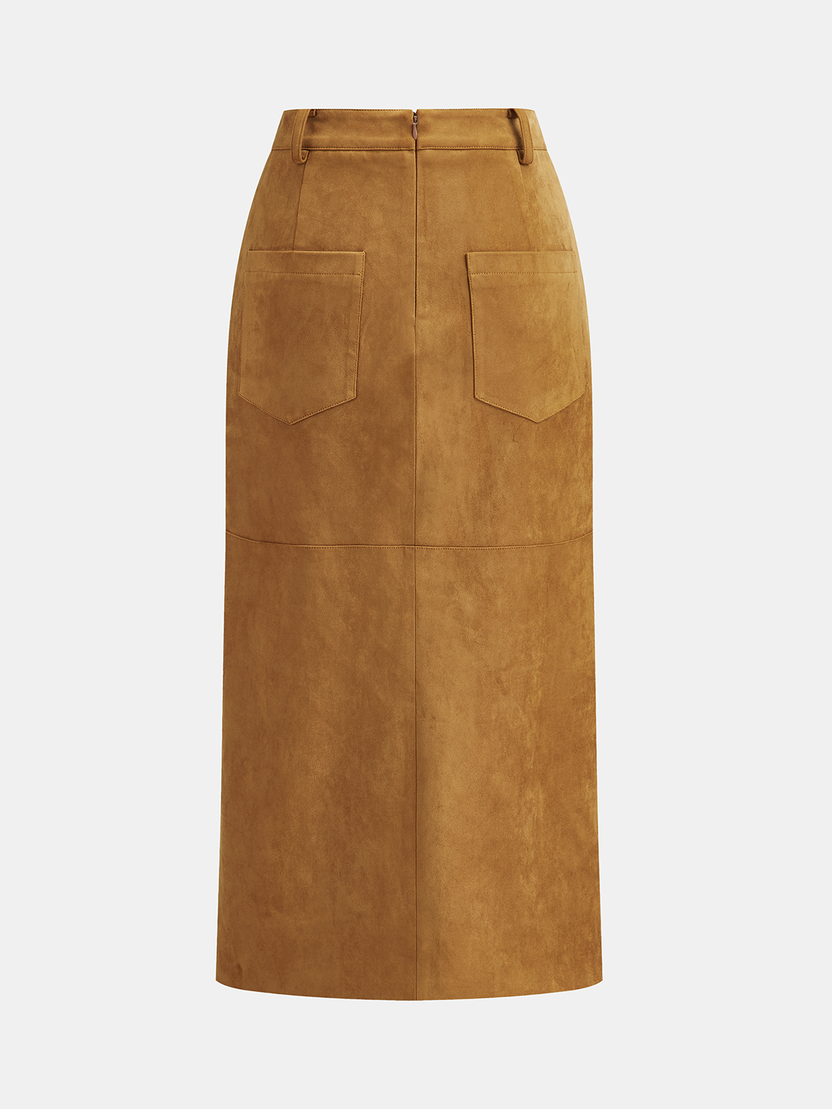 Decorative Button Suede Effect Slit Midi Skirt with High Waist Design