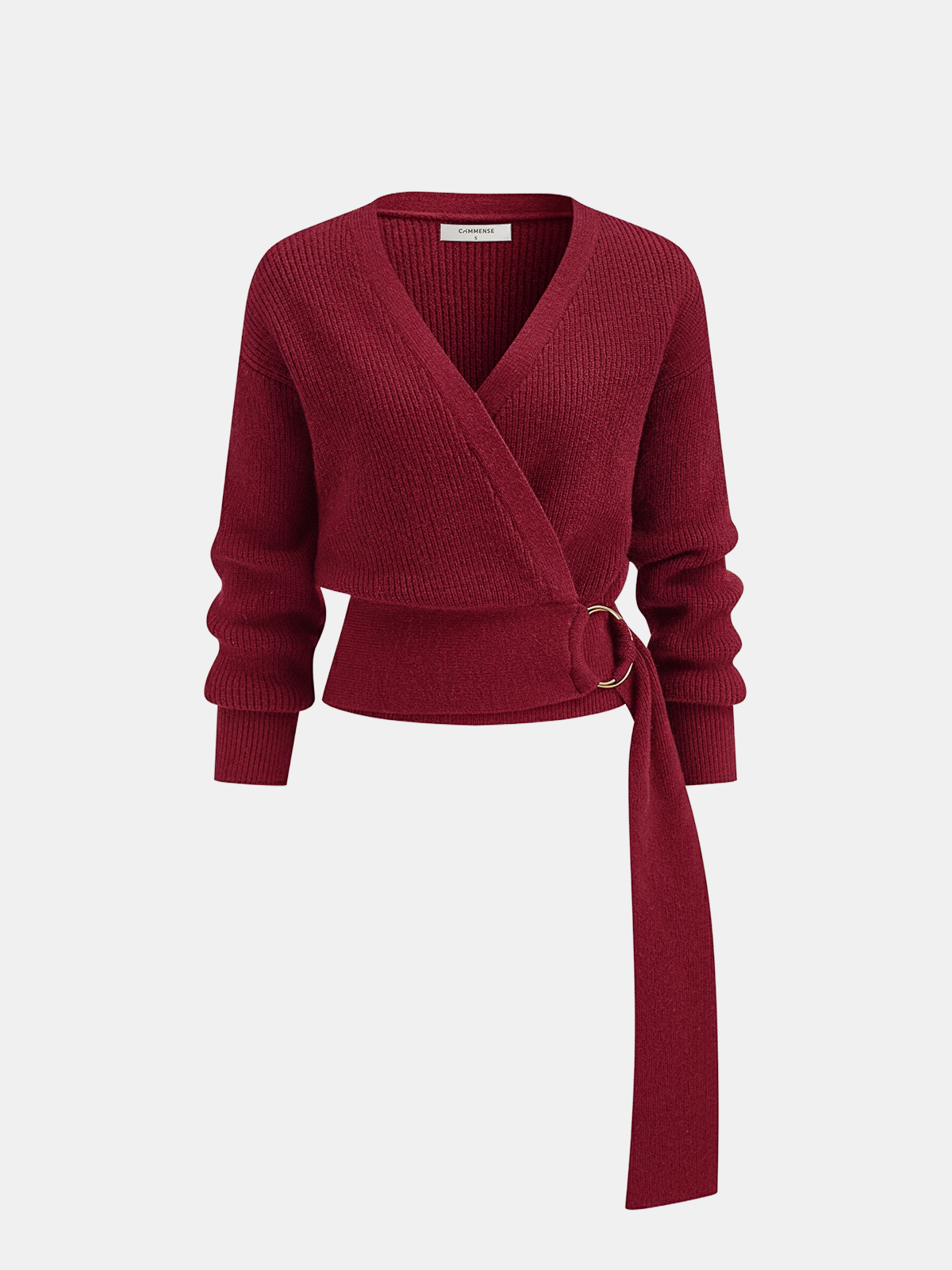 Metal Ring Knit Wrap Cardigan with Tie Waist Detail
