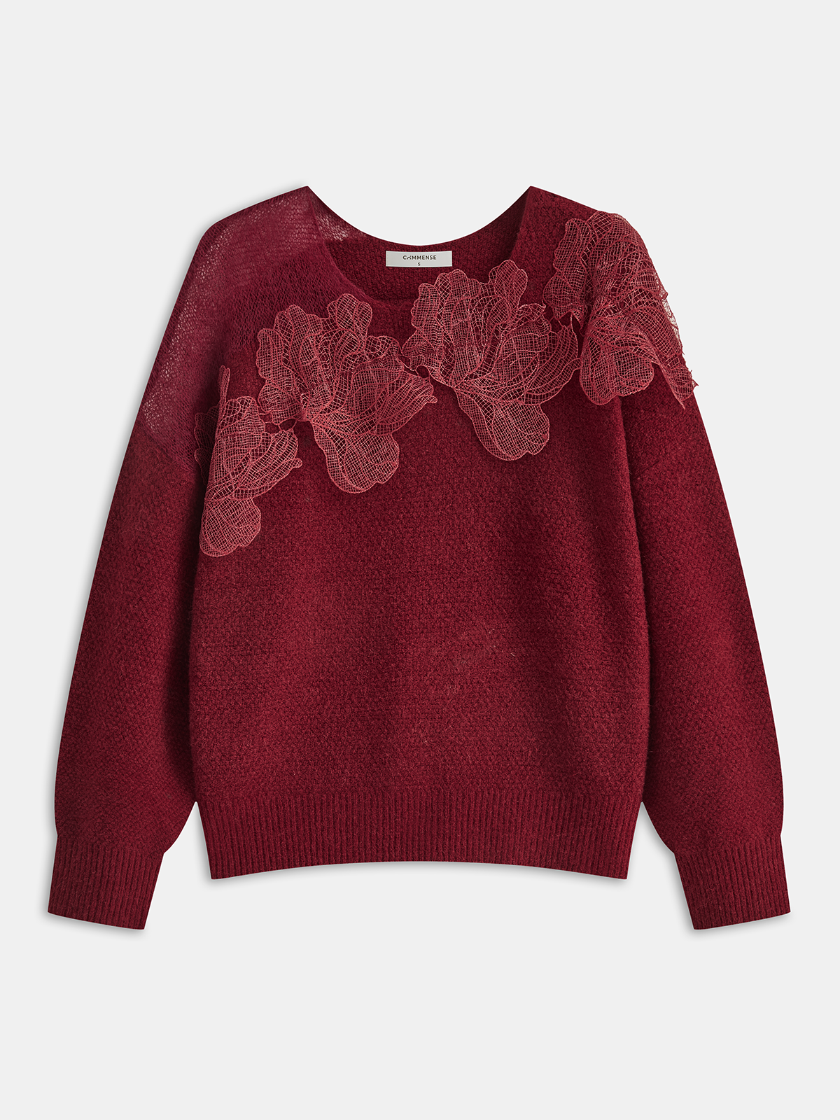Floral Lace Sweater Semi Sheer Round Neck Sweater Comfortable Lightweight Knitwear