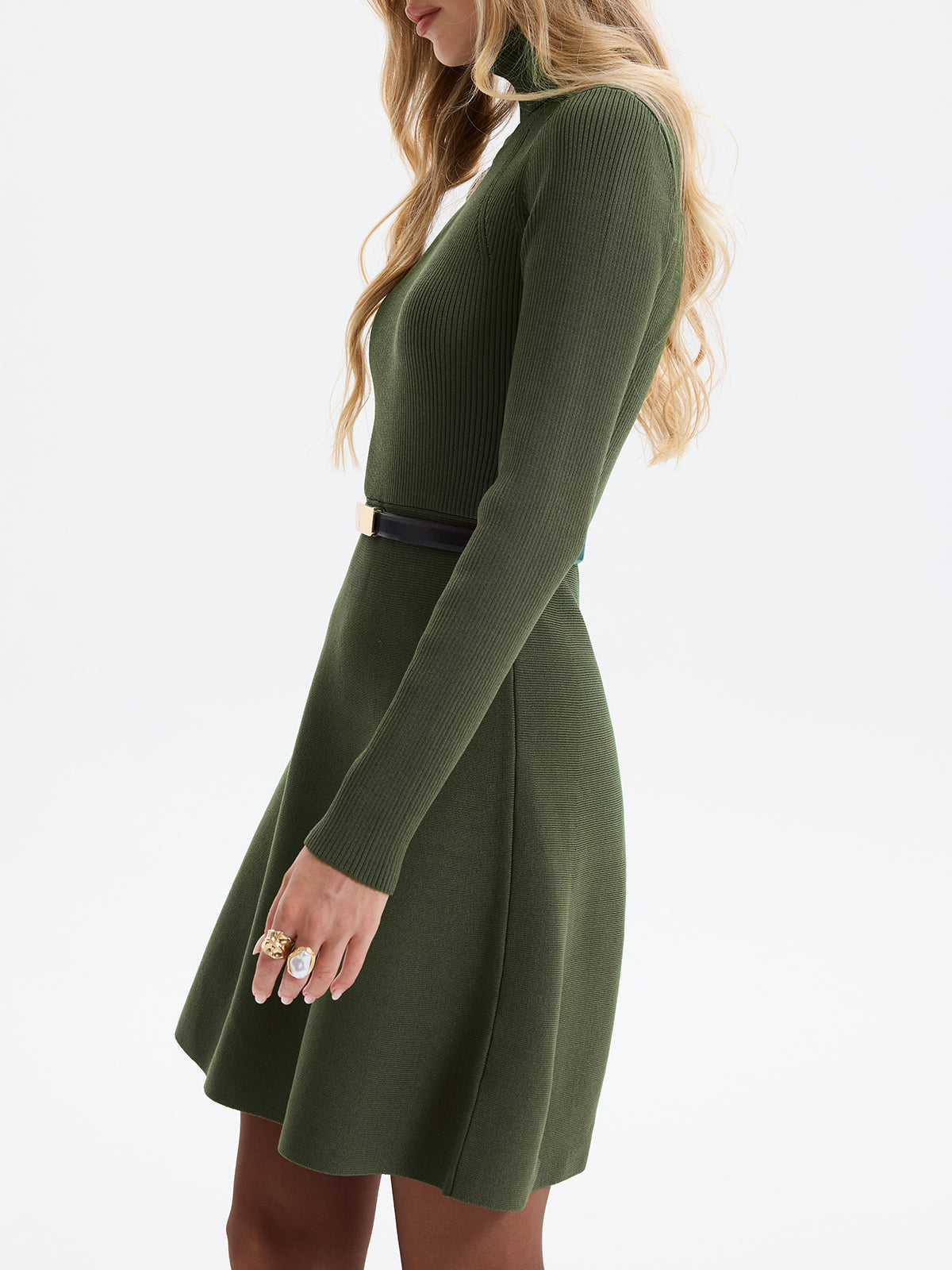 Belted Ribbed Turtleneck Knit Mini Dress - Cozy Winter Fashion Essential