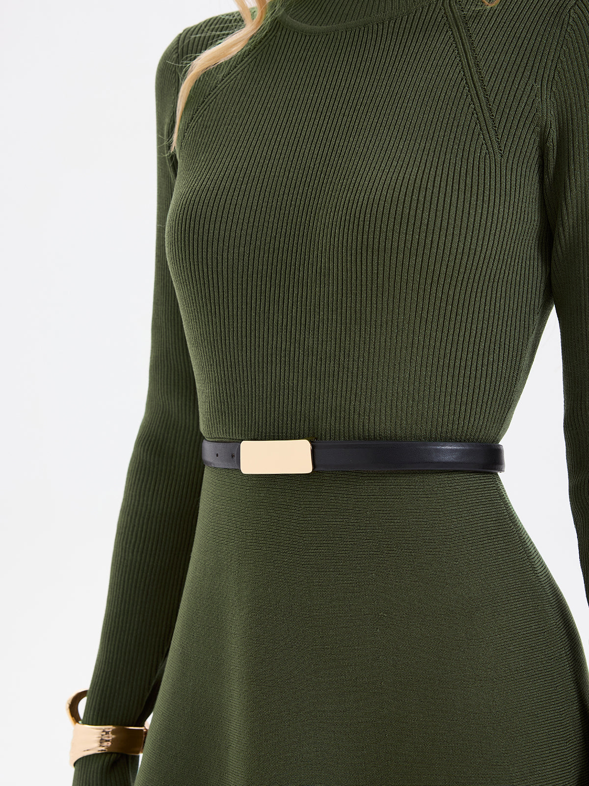 Belted Ribbed Turtleneck Knit Mini Dress - Cozy Winter Fashion Essential