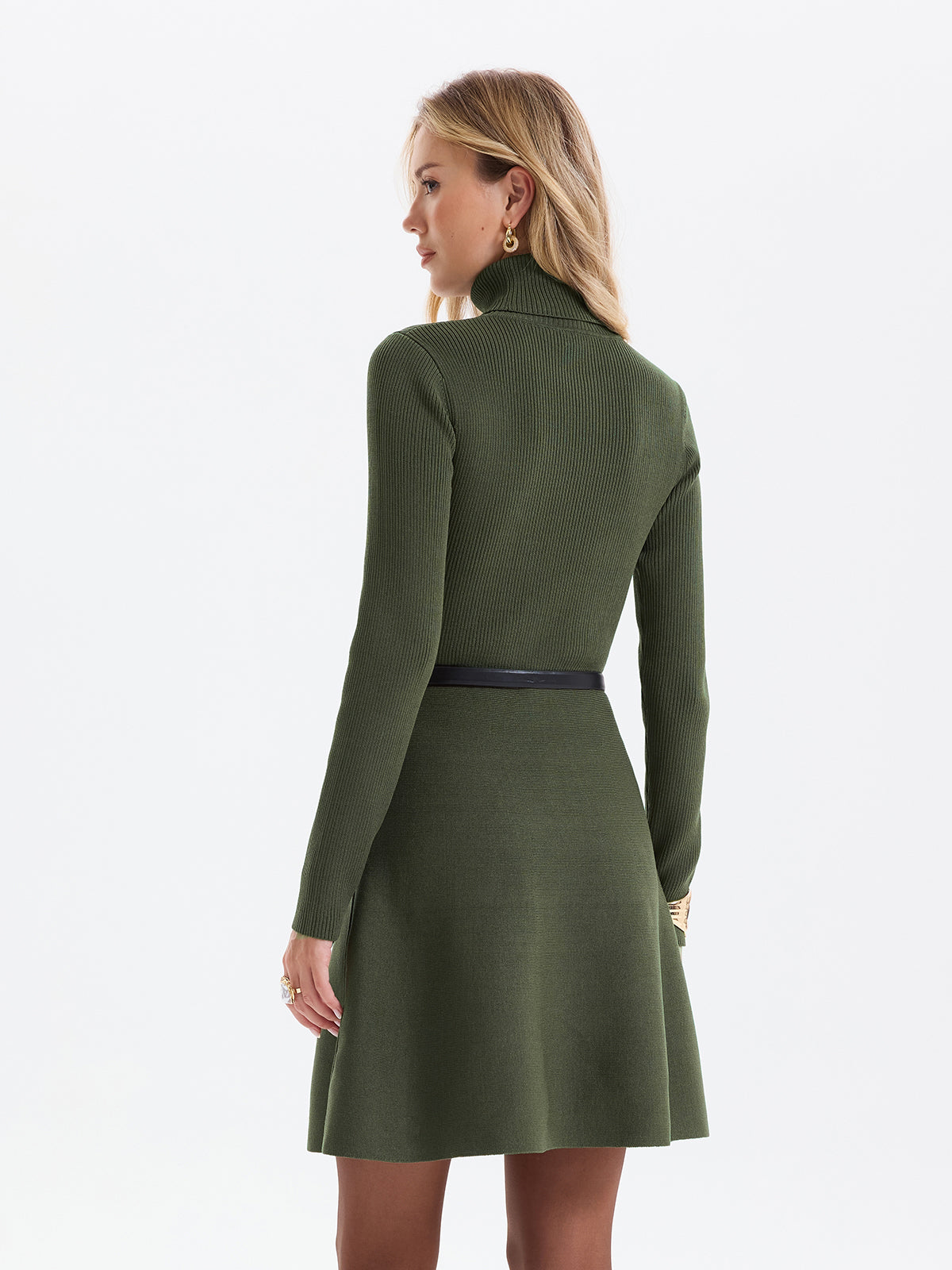 Belted Ribbed Turtleneck Knit Mini Dress - Cozy Winter Fashion Essential