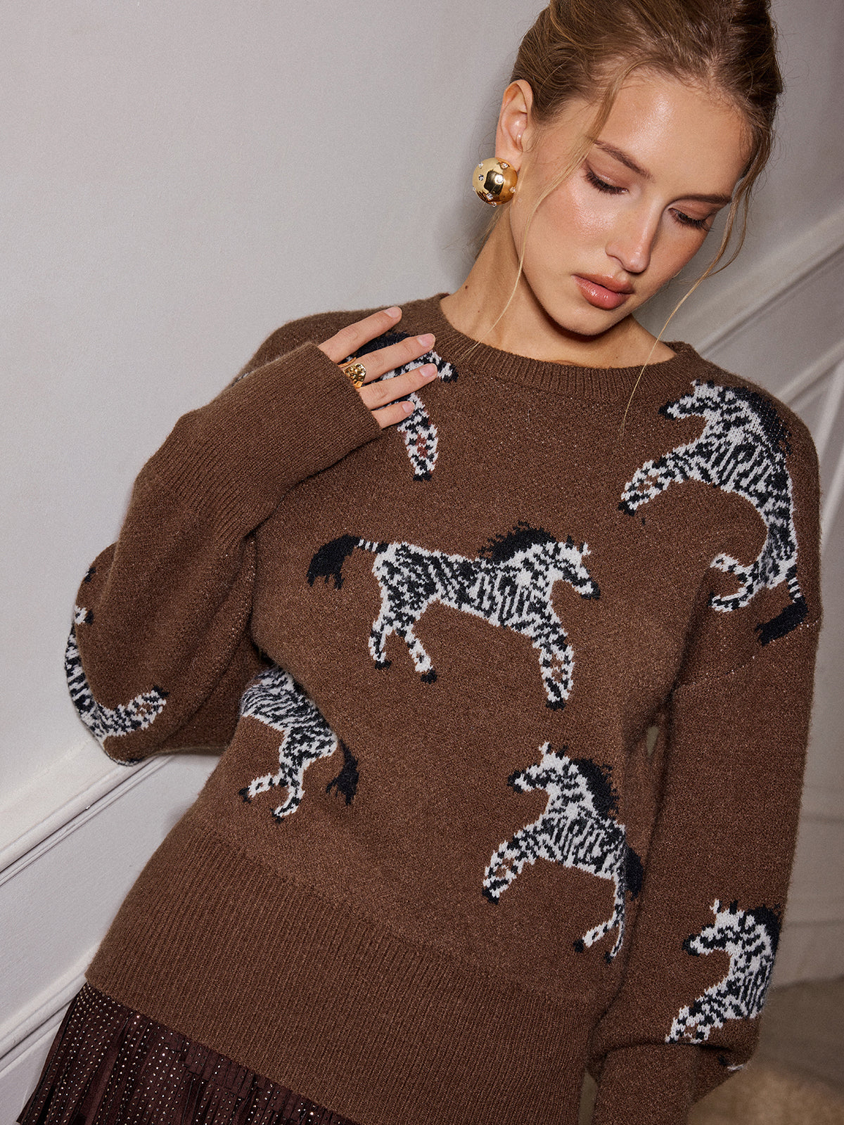 Zebra Pattern Knit Sweater Comfortable Casual Pullover Style
