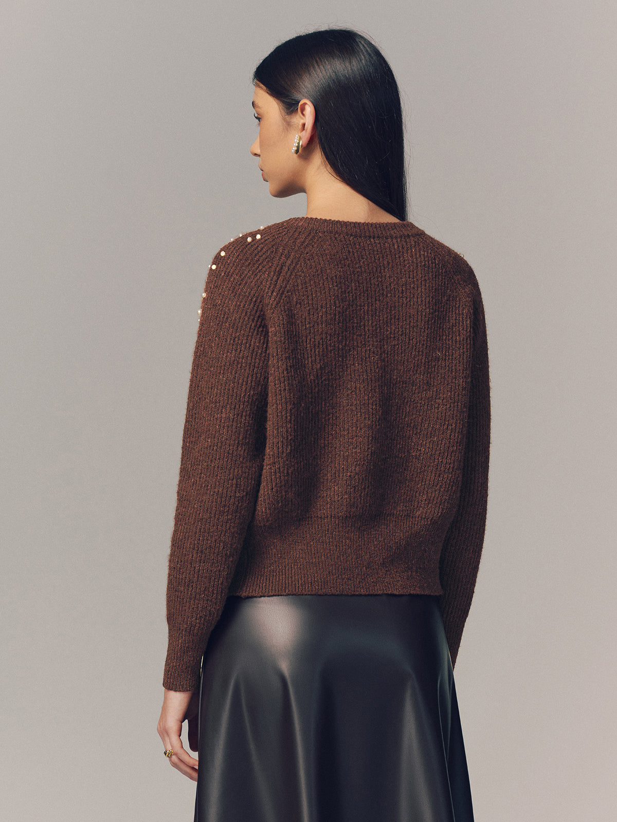 Pearl Embellished Wool Blend Cardigan with Elegant Button Details