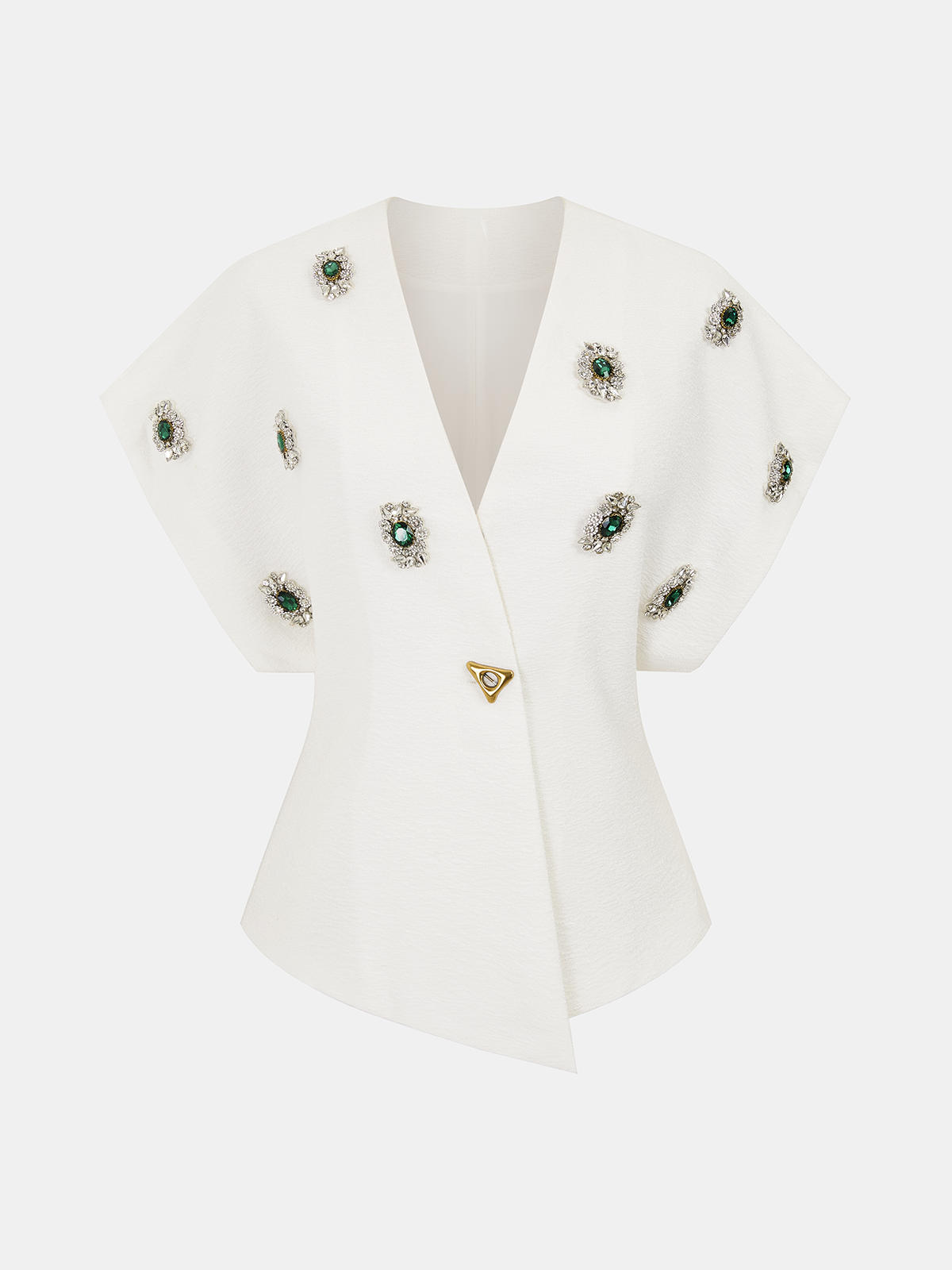Jeweled Short Sleeve V-Neck Top with Embellished Detailing