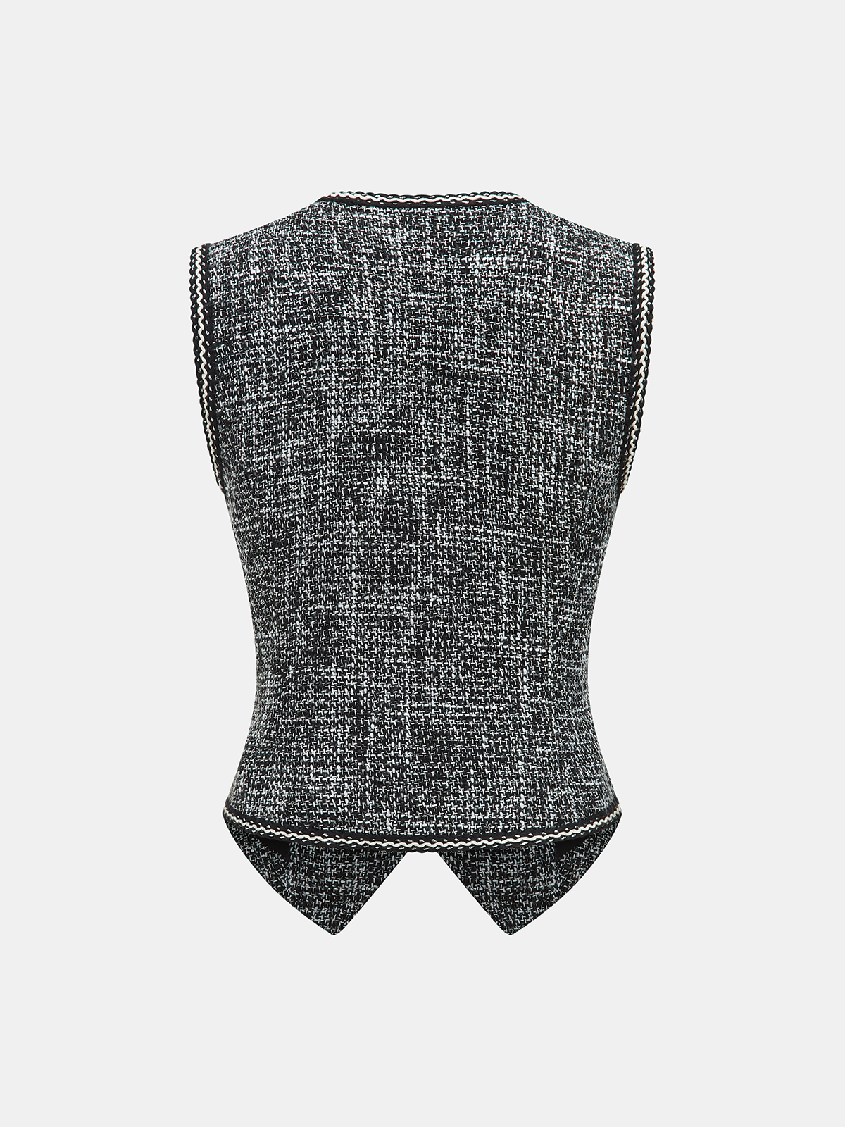 Tweed V-Neck Sleeveless Vest Classic Buttoned Layer Piece