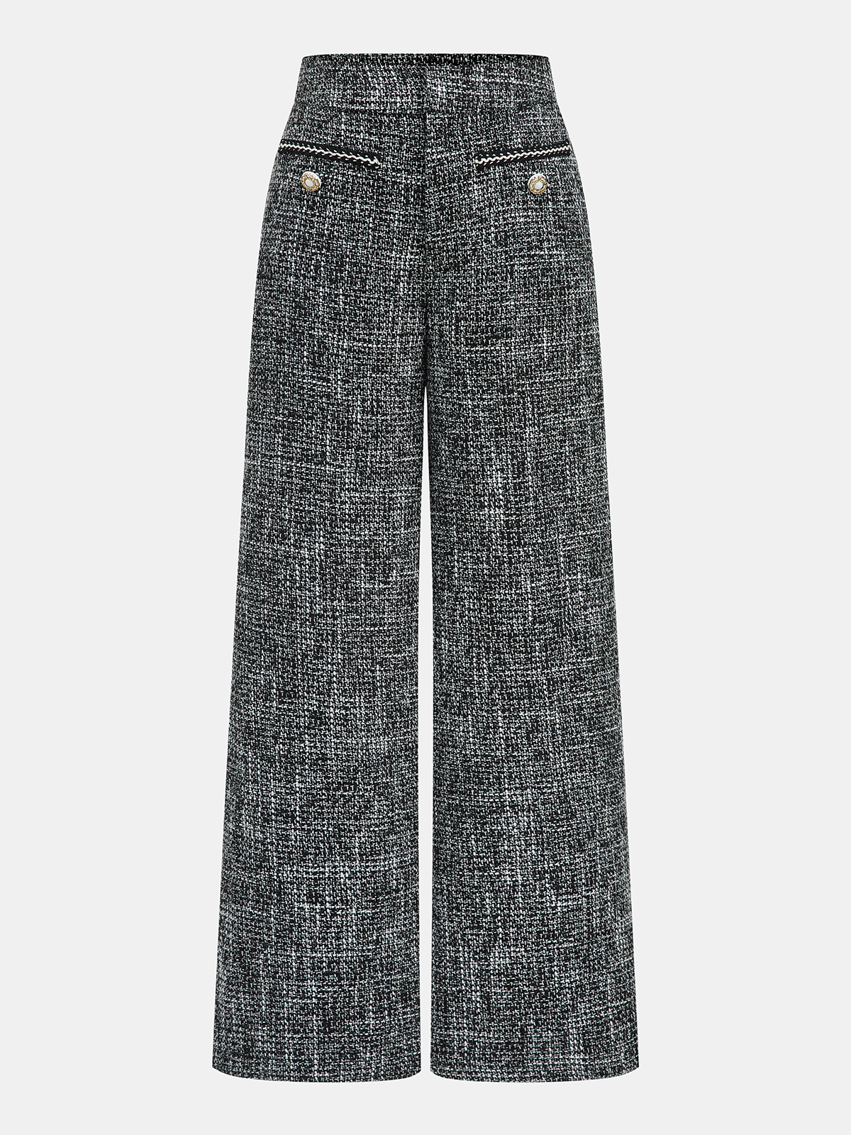 Mid-Waist Tweed Wide-Leg Pants for Women Casual Office Wear