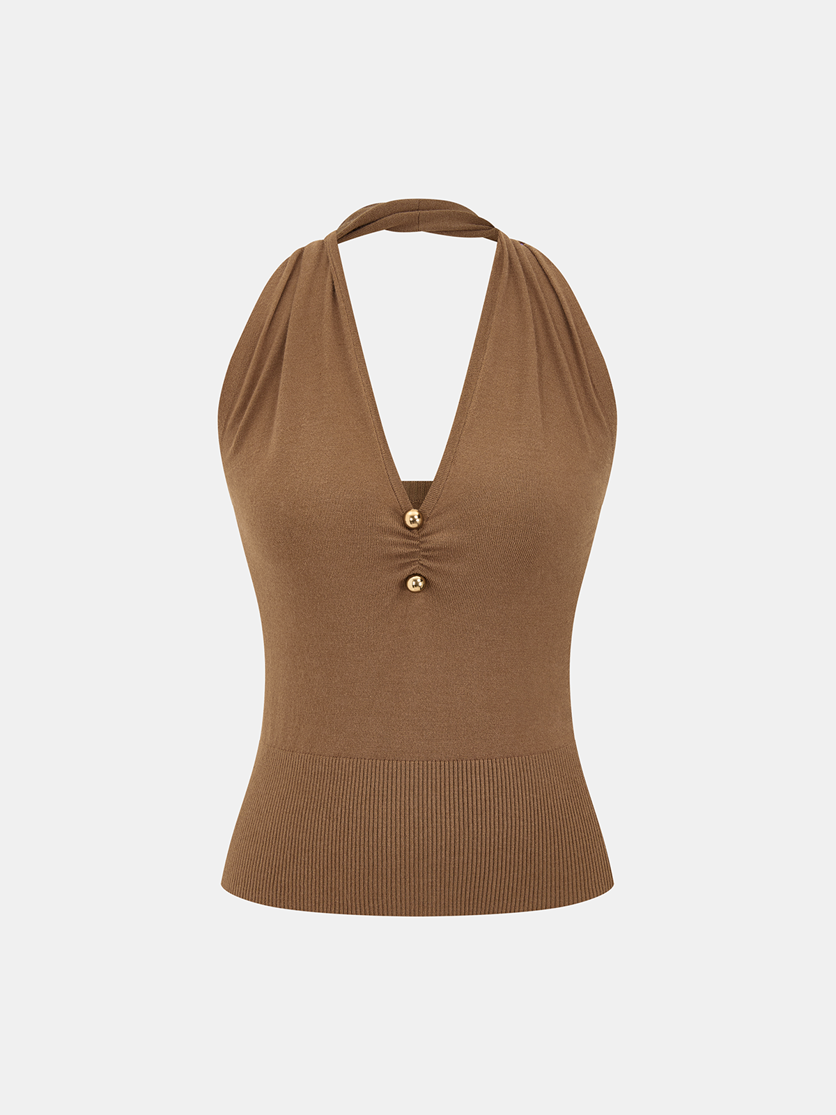 Metal Detail Halter Backless Knit Top for Women Summer Fashion