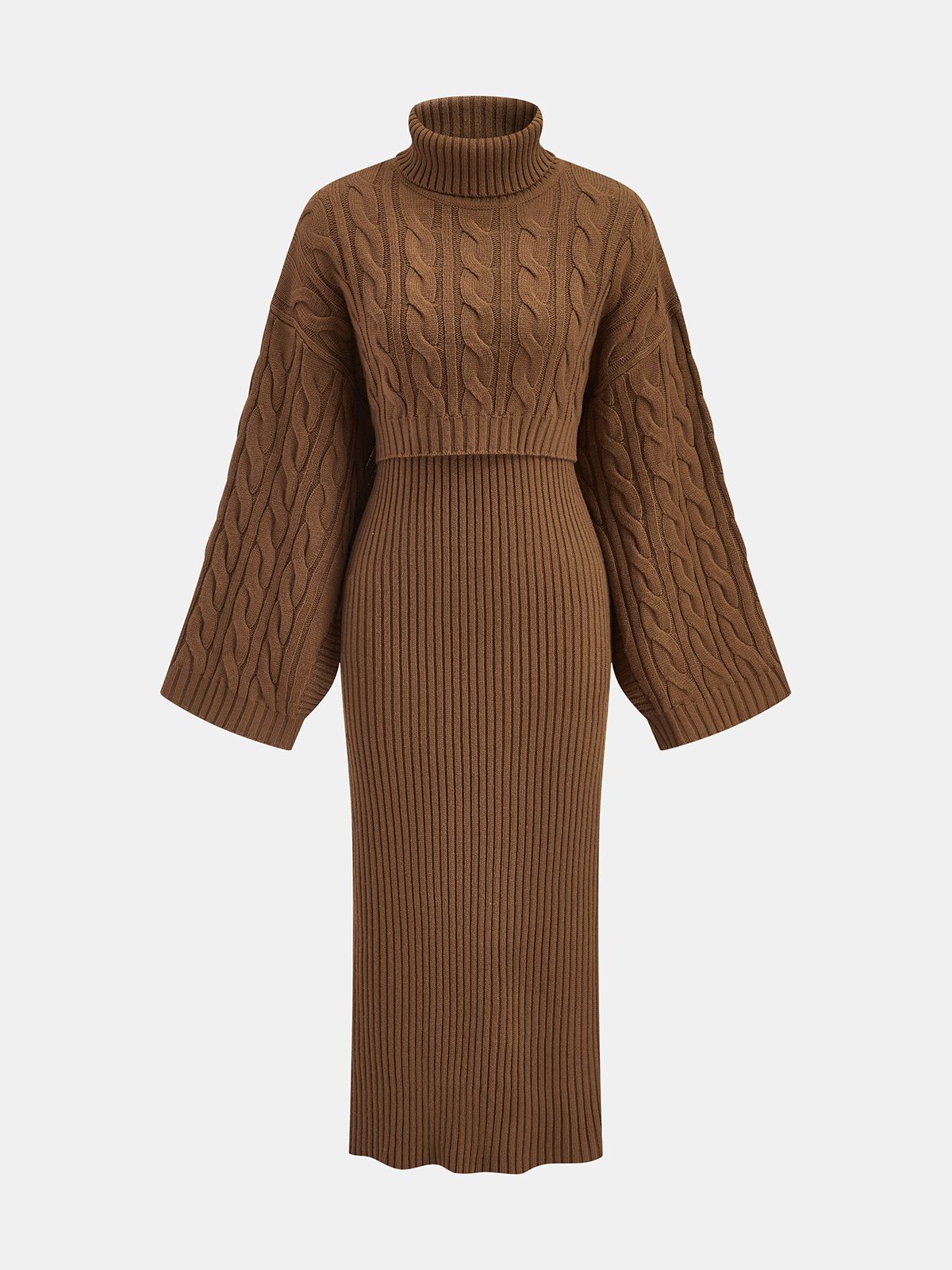 Cable-Knit Sweater & Cami Knit Dress Two-Piece Set | Cozy Winter Fashion