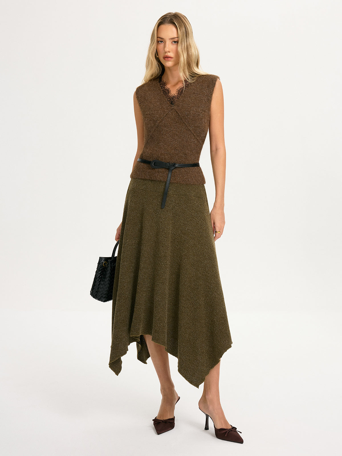 Lace Trim Knit Sleeveless Vest without Belt for Women Summer Casual