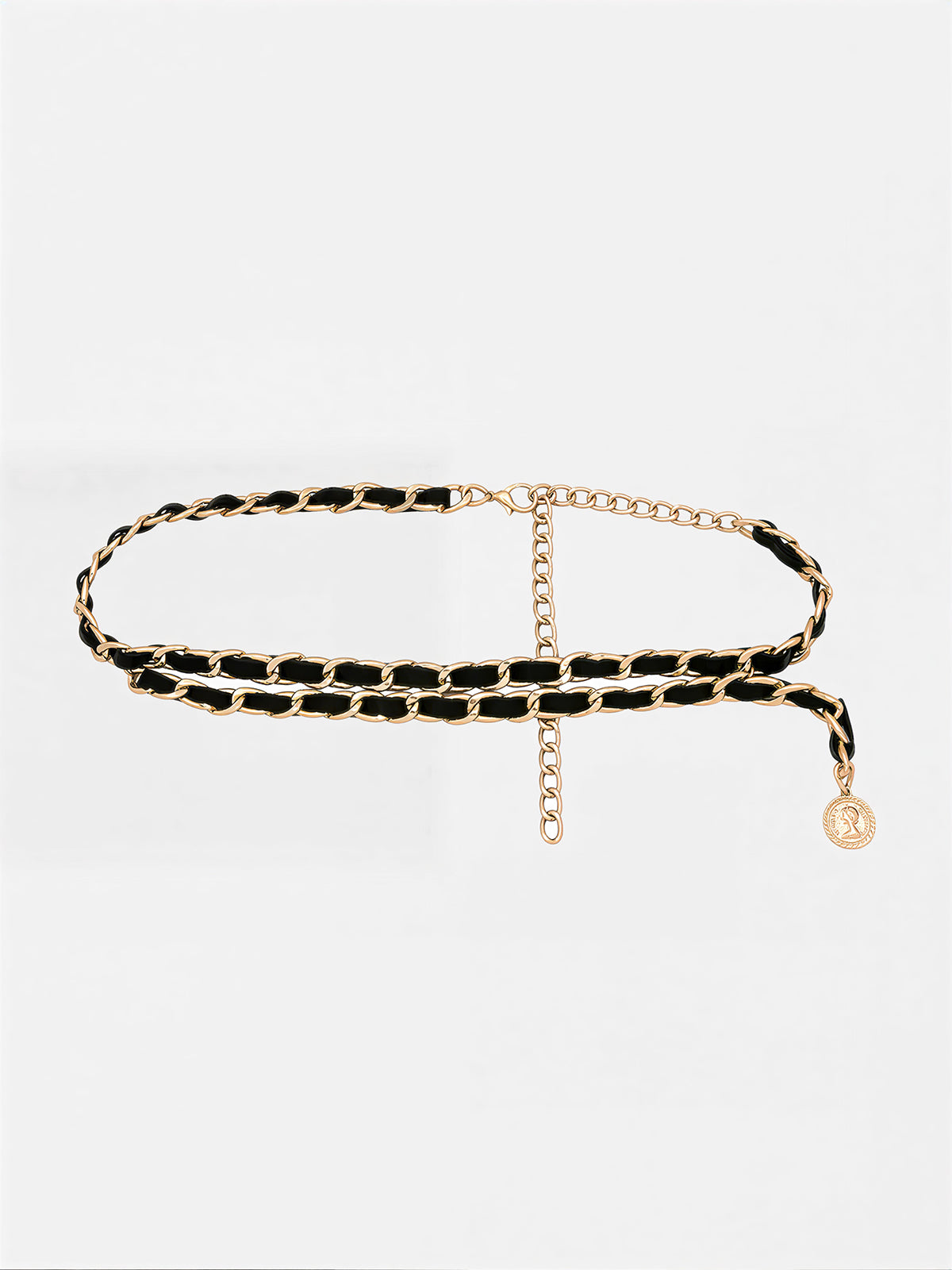 Coin Charm Wrap Chain Belt with Adjustable Clasp Closure