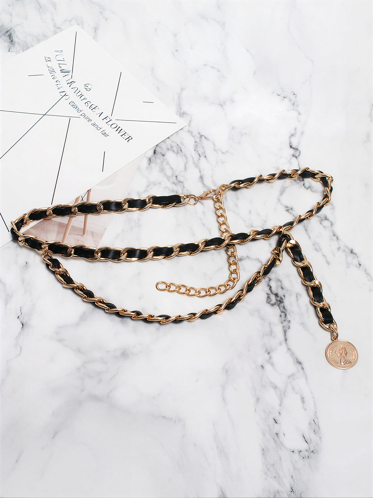Coin Charm Wrap Chain Belt with Adjustable Clasp Closure
