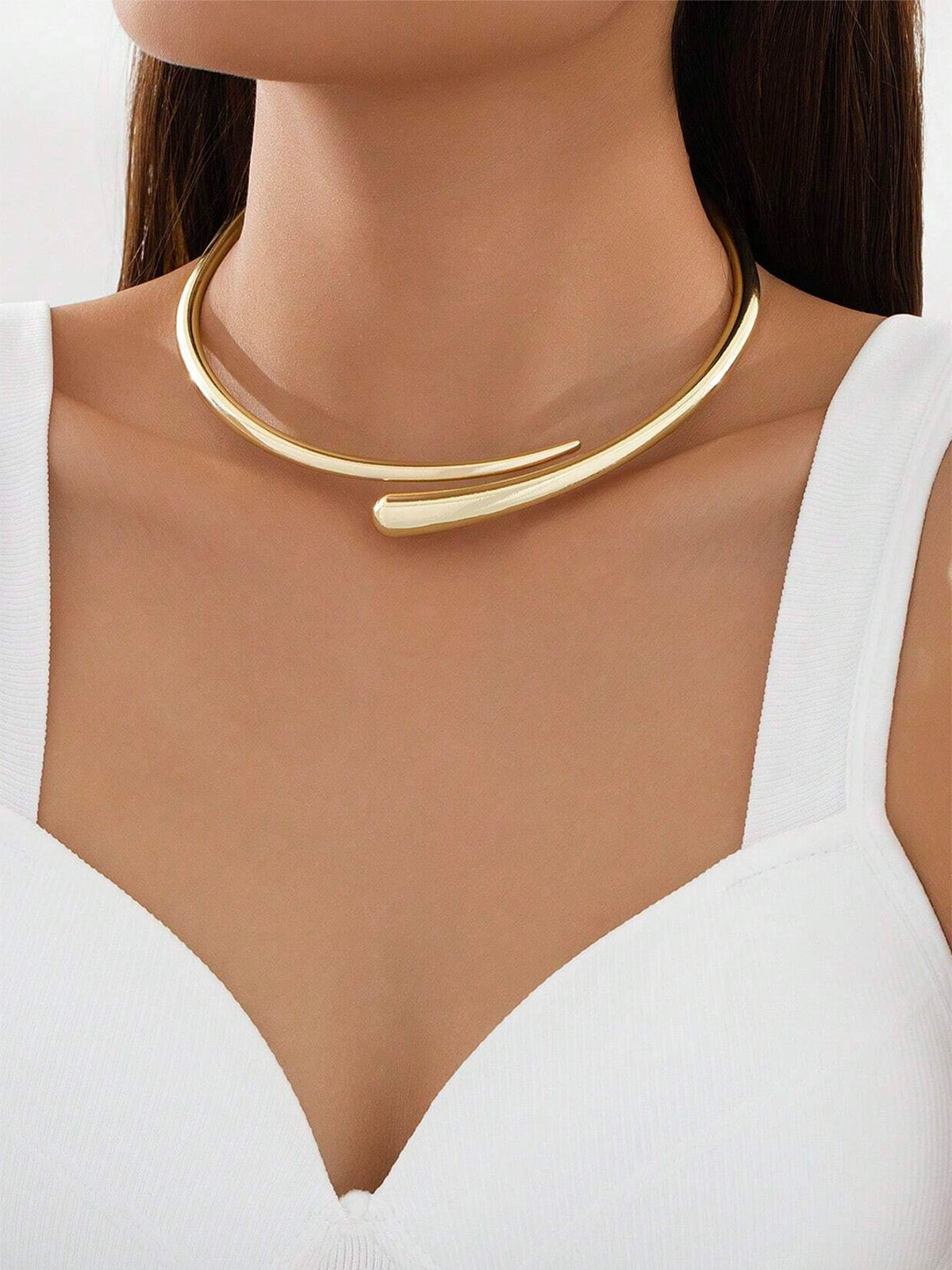 Gold-Tone Open Cuff Choker Necklace Adjustable Statement Piece