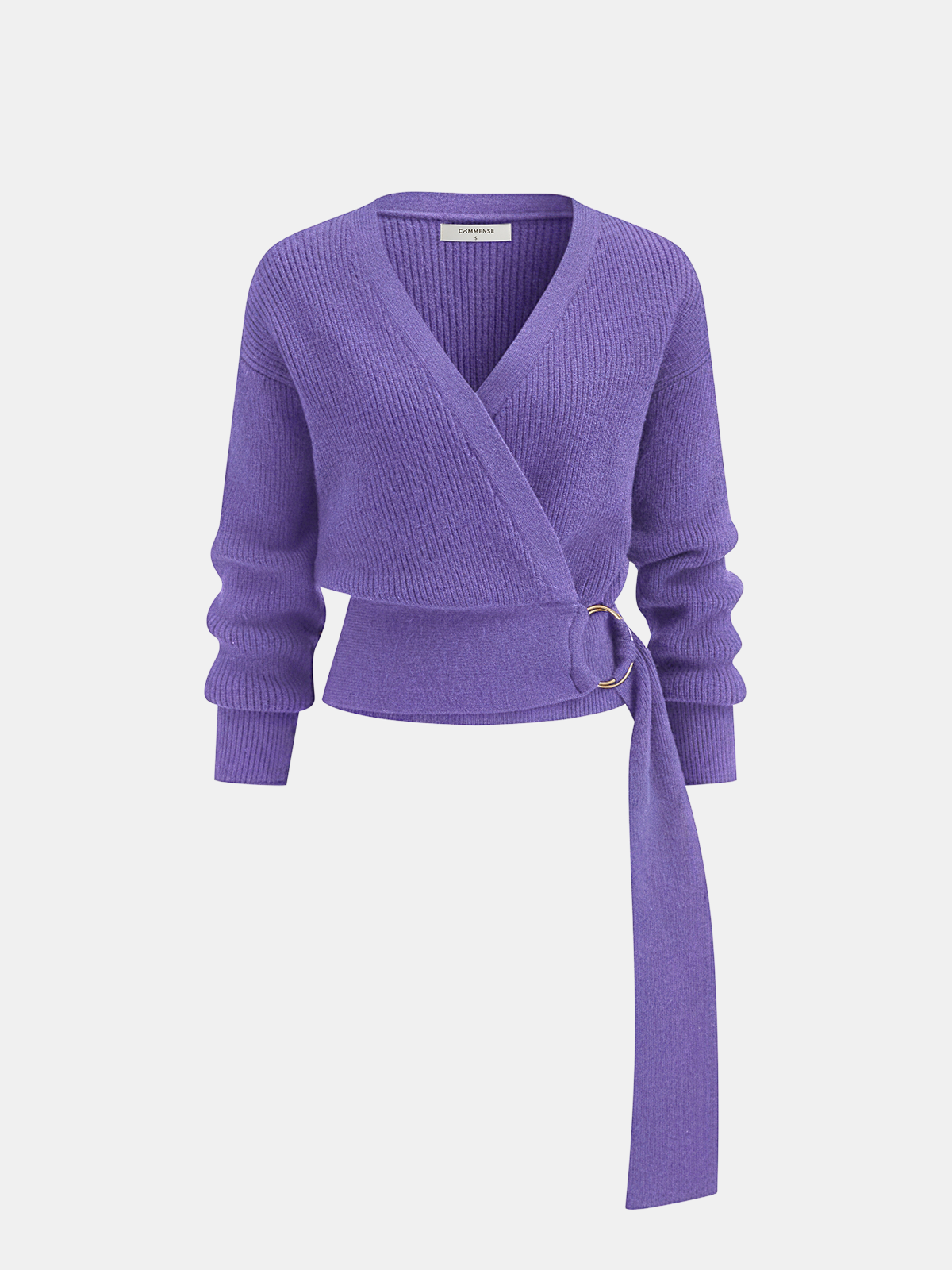 Metal Ring Knit Wrap Cardigan with Tie Waist Detail