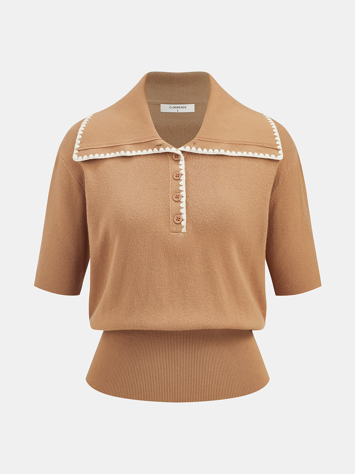 Contrast Scalloped Trim Knit Polo Top for Women Comfort Fit