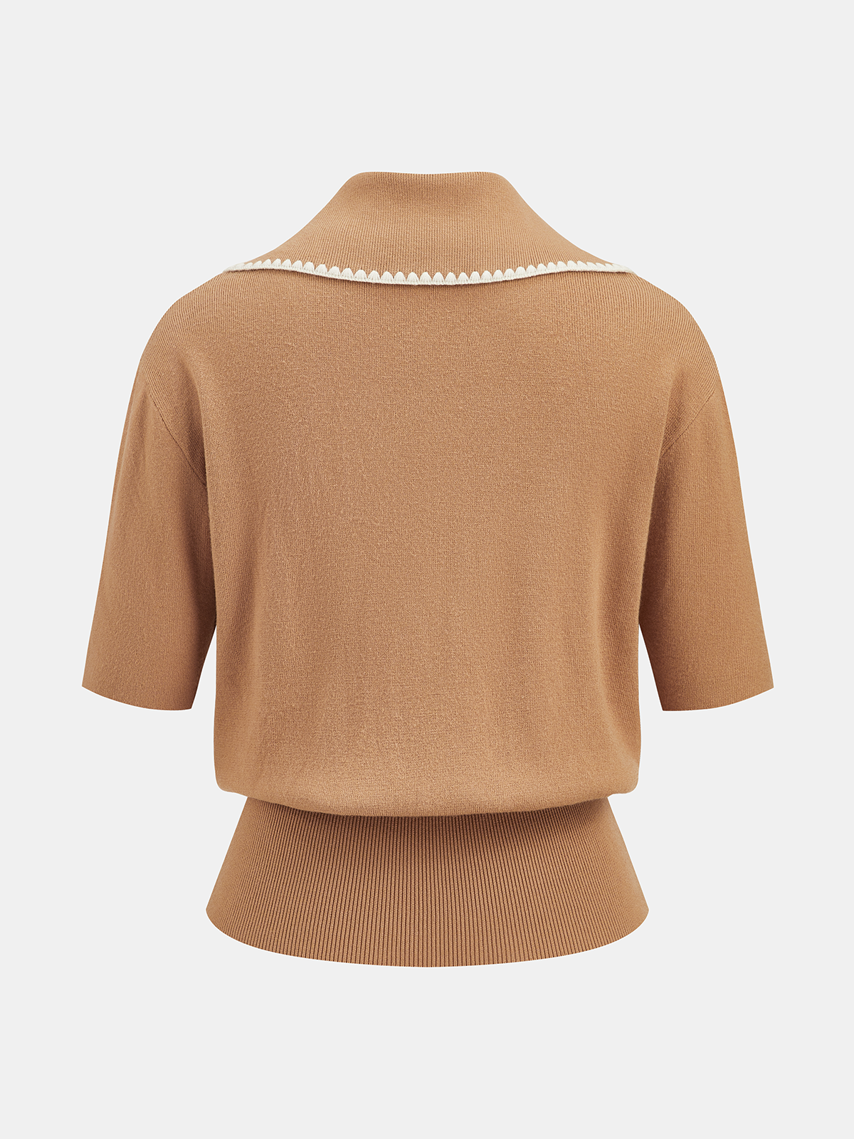 Contrast Scalloped Trim Knit Polo Top for Women Comfort Fit