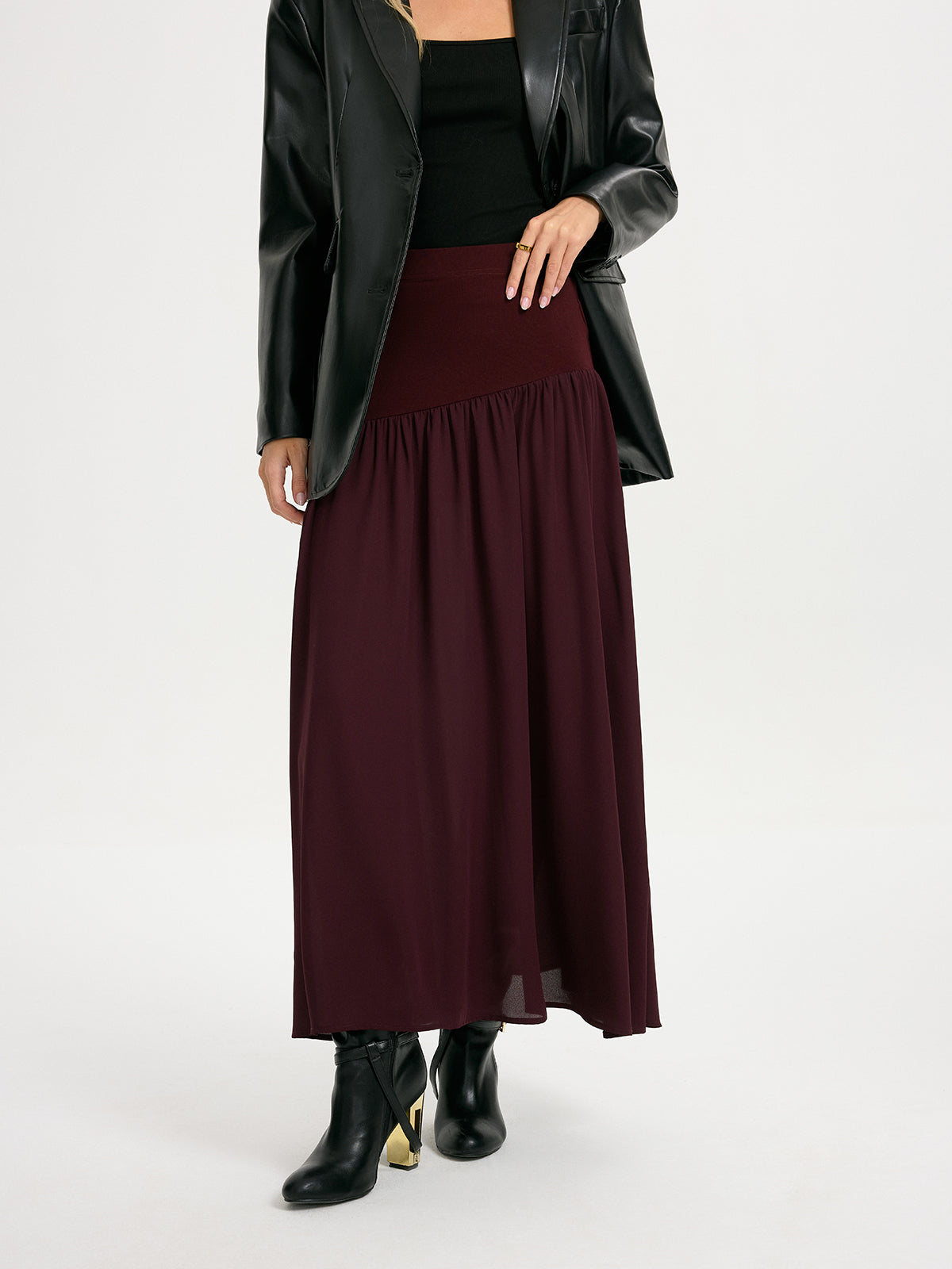 Knit & Chiffon Paneled Flowy Maxi Skirt - Lightweight Summer Fashion Essential